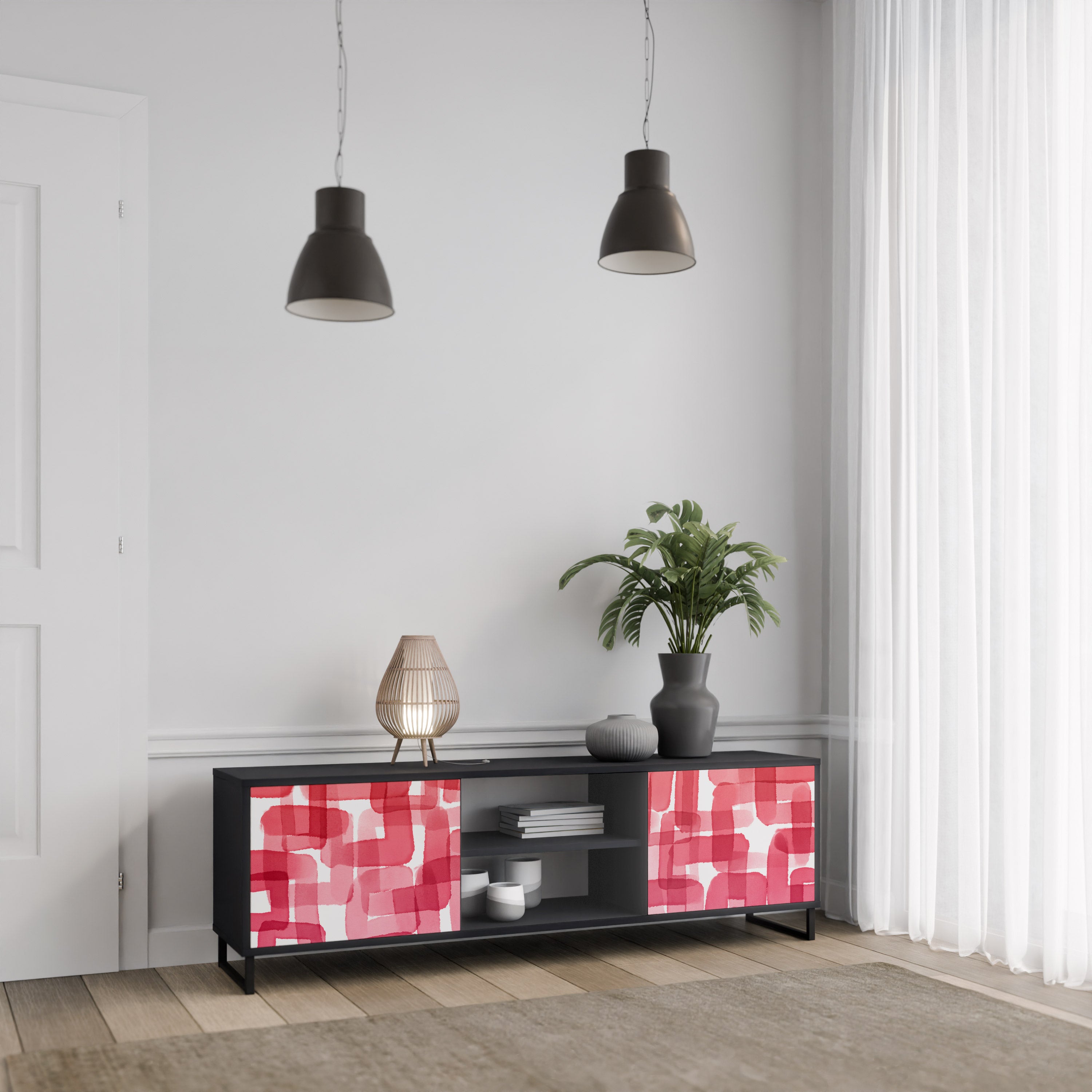Mueble de TV de dos puertas KALEIDOSCOPIC CUBISM en acabado negro