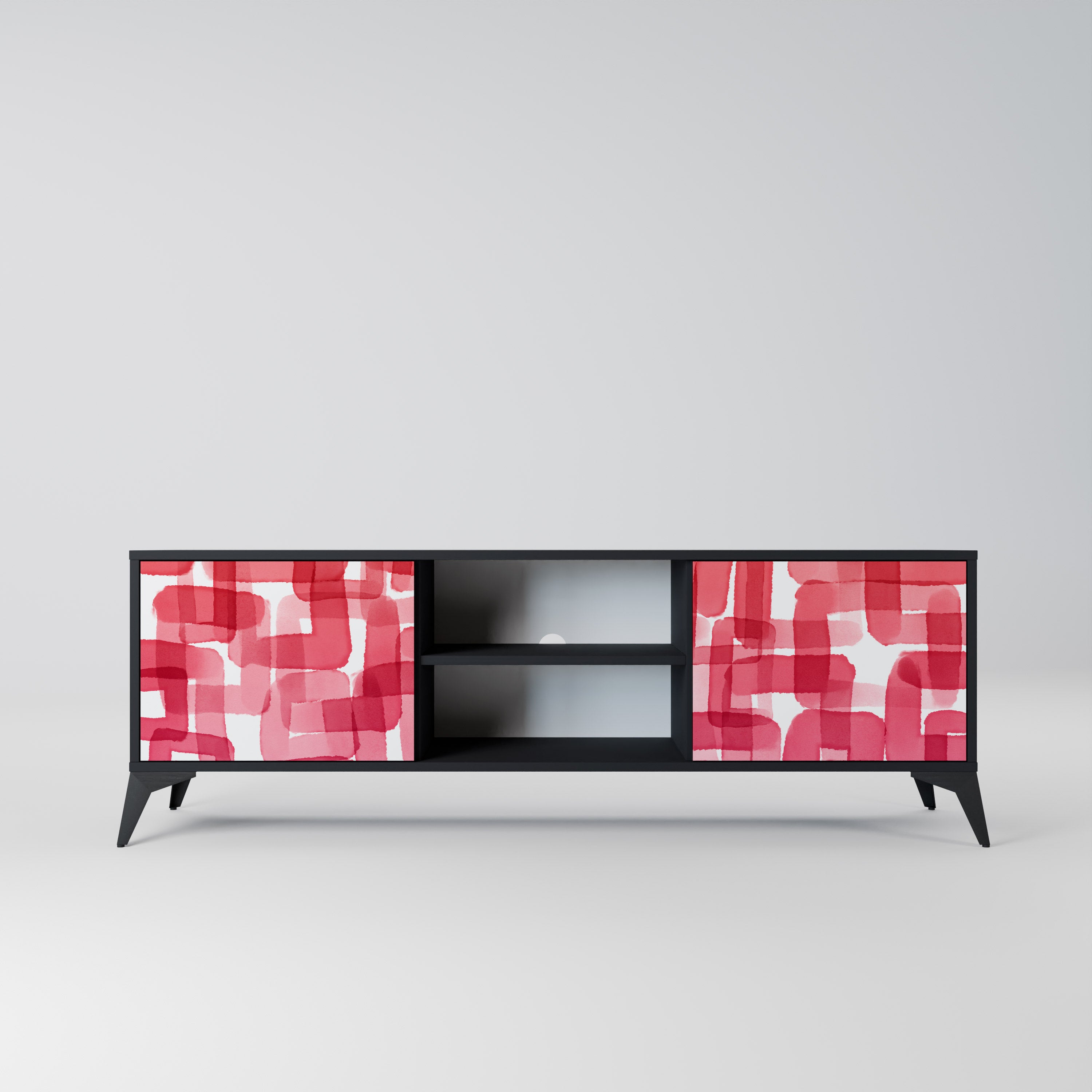 Mueble de TV de dos puertas KALEIDOSCOPIC CUBISM en acabado negro