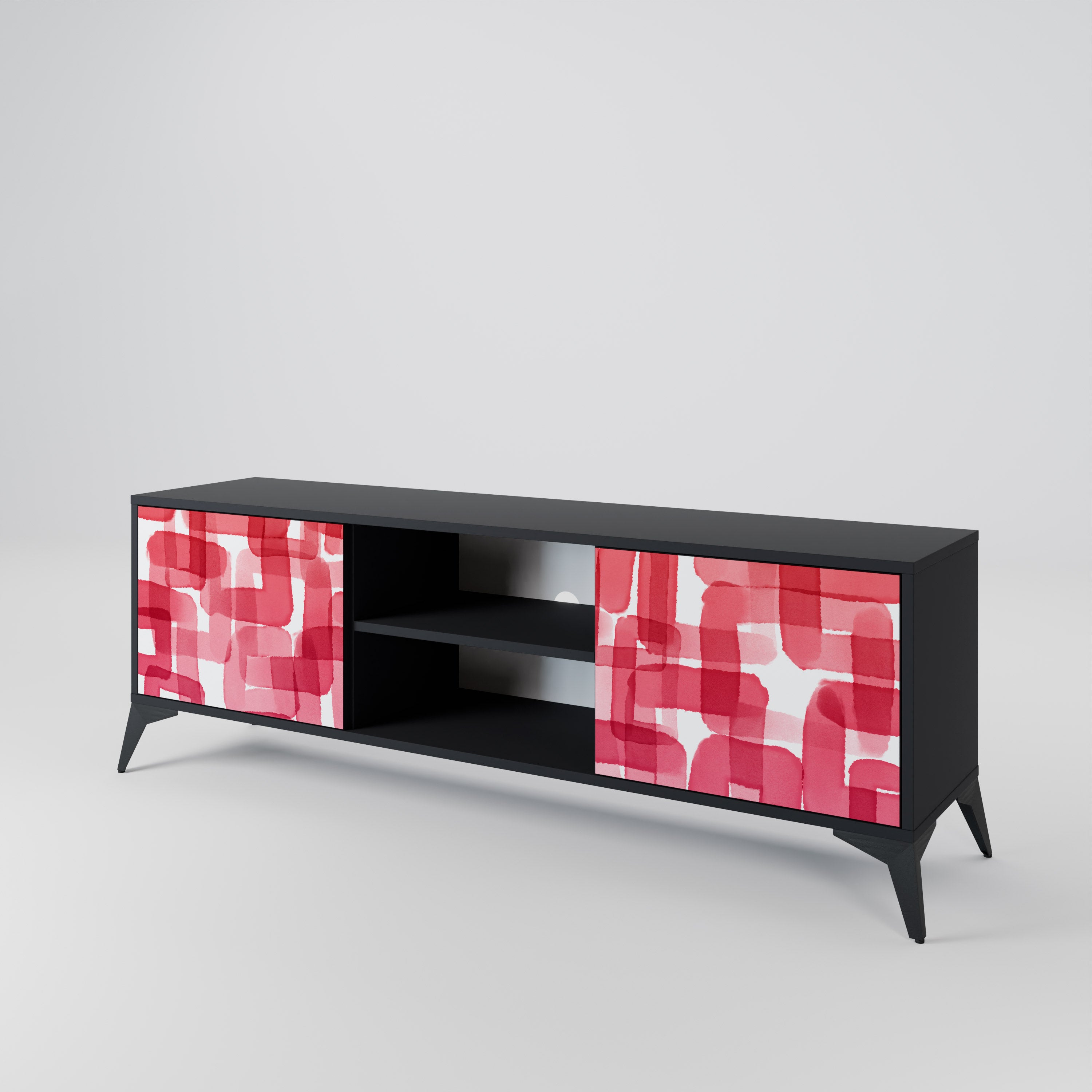 Mueble de TV de dos puertas KALEIDOSCOPIC CUBISM en acabado negro