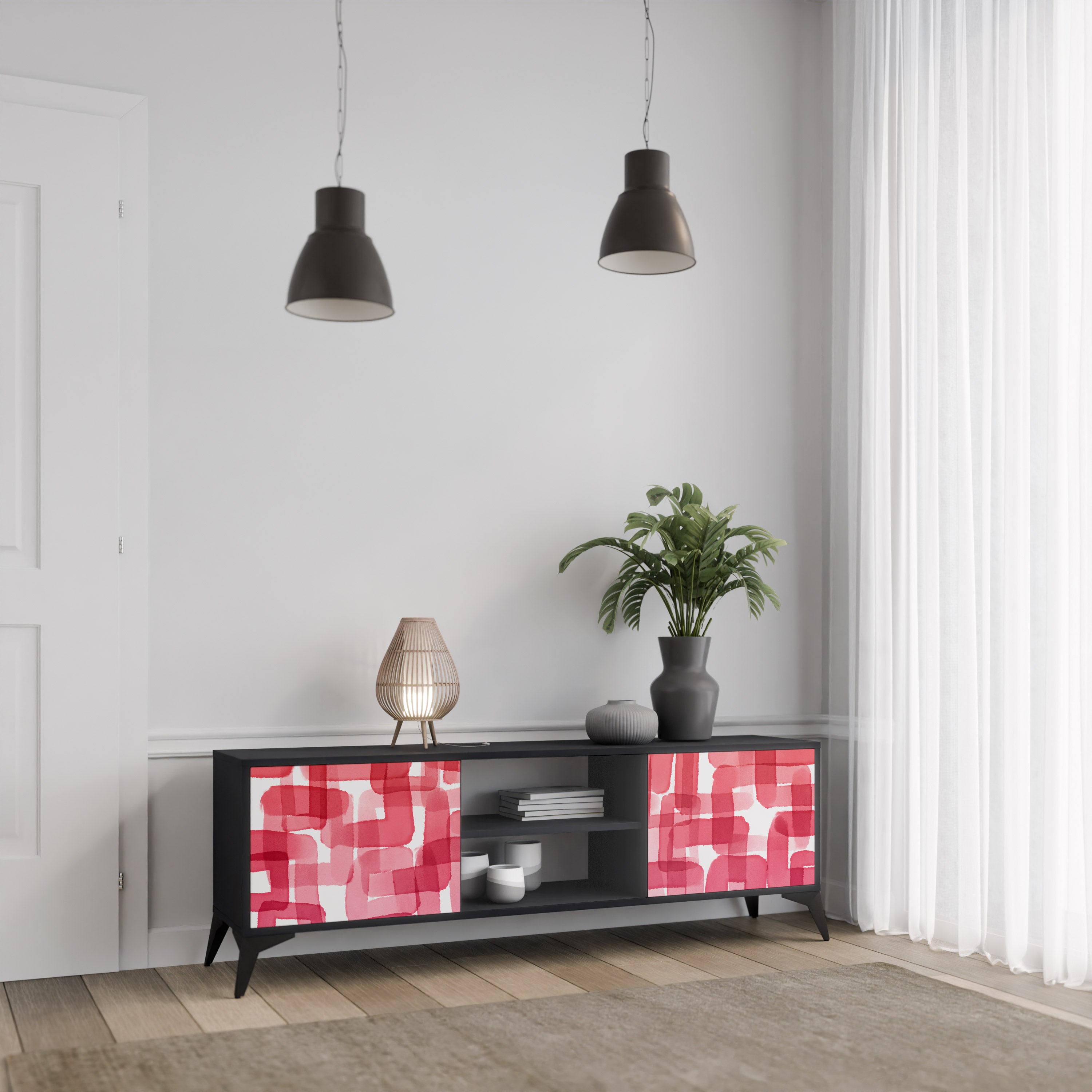 Mueble de TV de dos puertas KALEIDOSCOPIC CUBISM en acabado negro