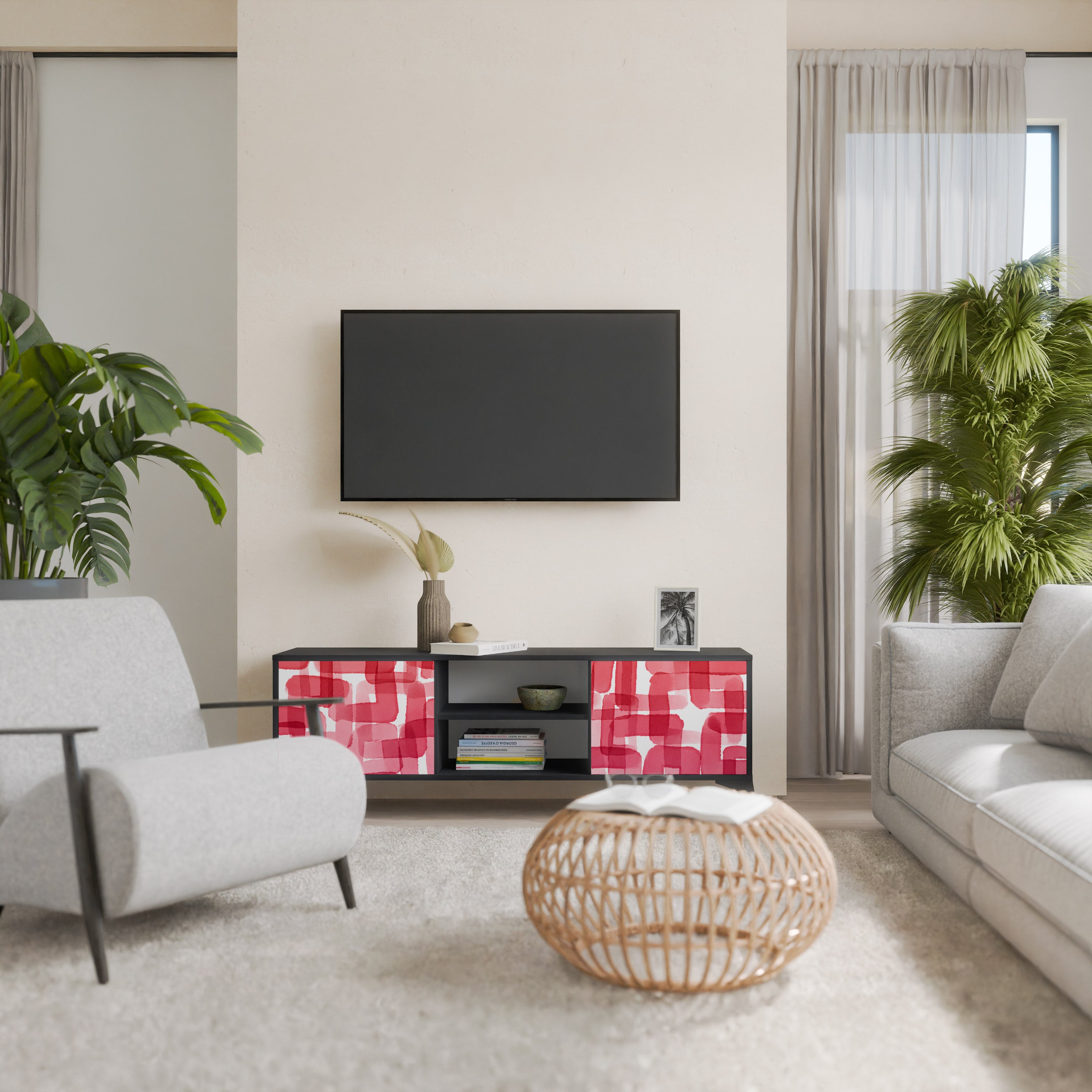 Mueble de TV de dos puertas KALEIDOSCOPIC CUBISM en acabado negro