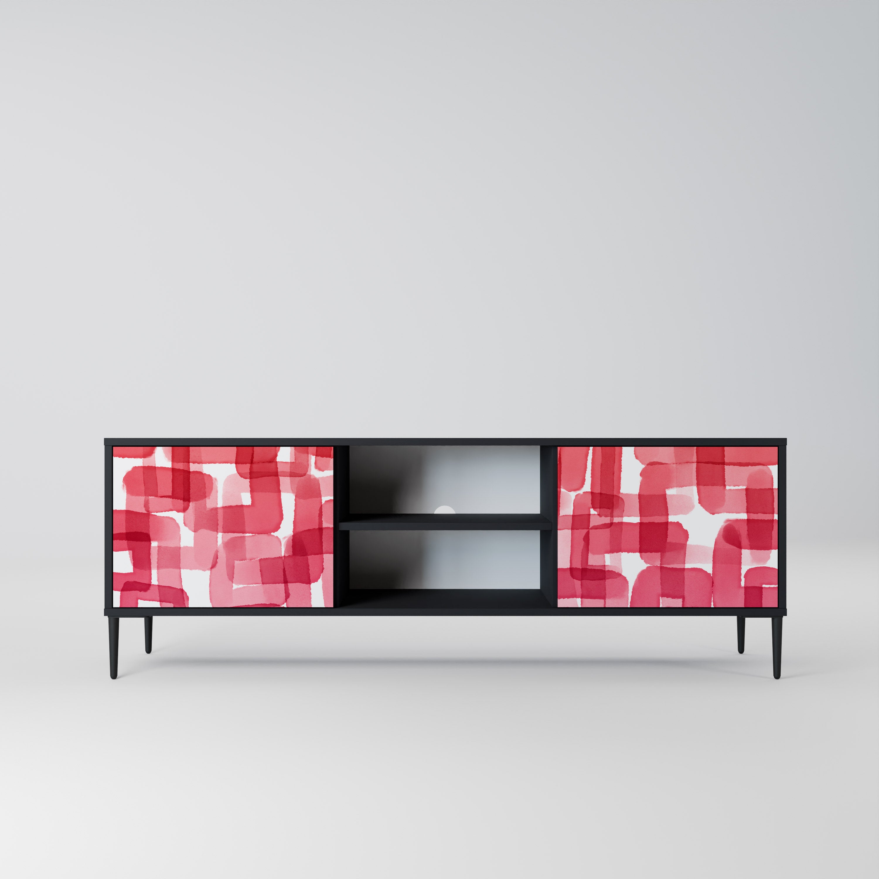 Mueble de TV de dos puertas KALEIDOSCOPIC CUBISM en acabado negro