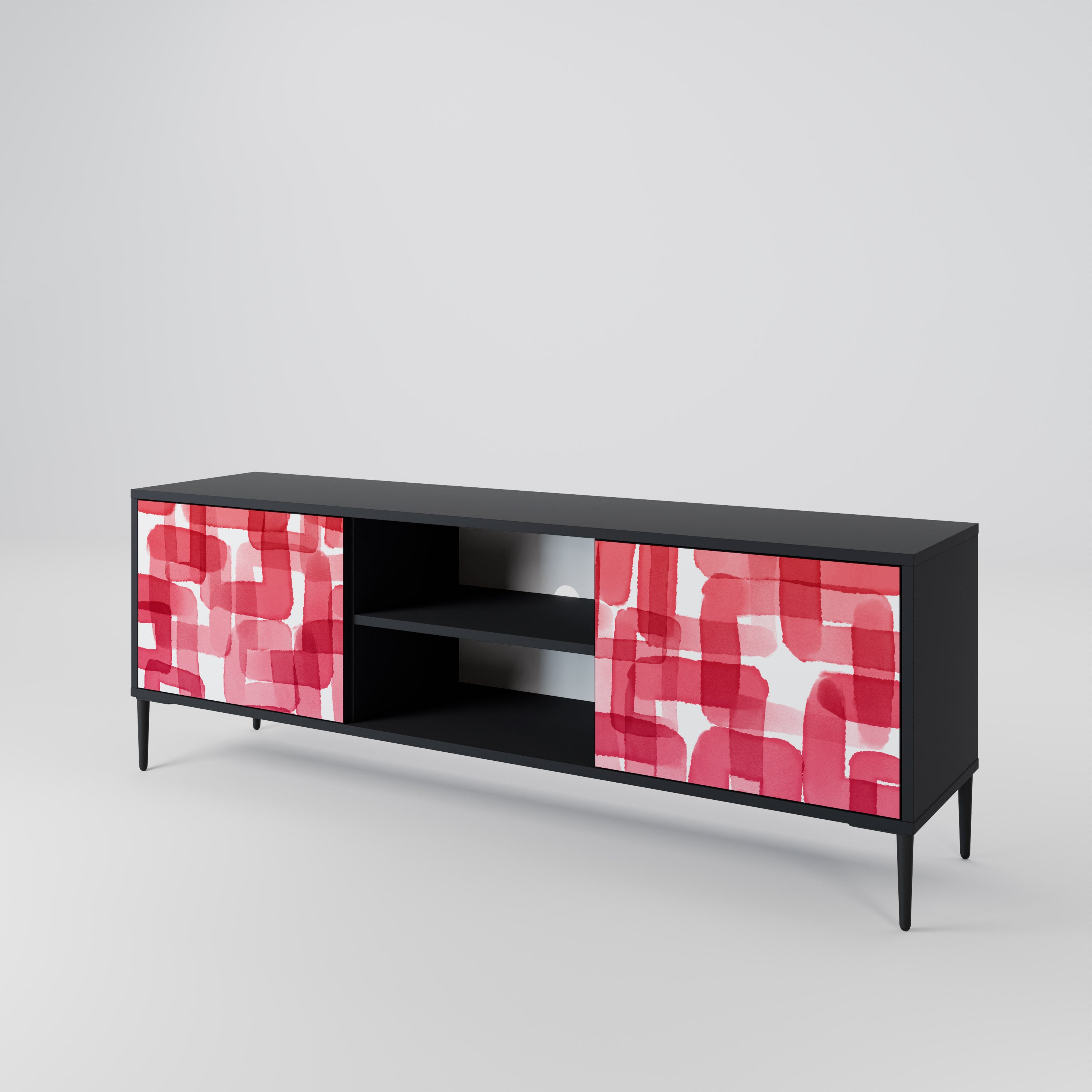 Mueble de TV de dos puertas KALEIDOSCOPIC CUBISM en acabado negro
