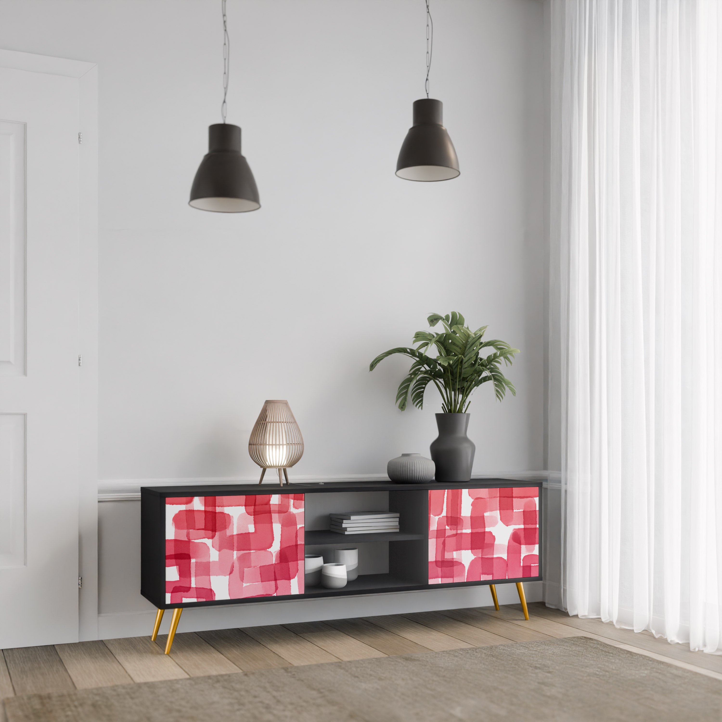 Mueble de TV de dos puertas KALEIDOSCOPIC CUBISM en acabado negro