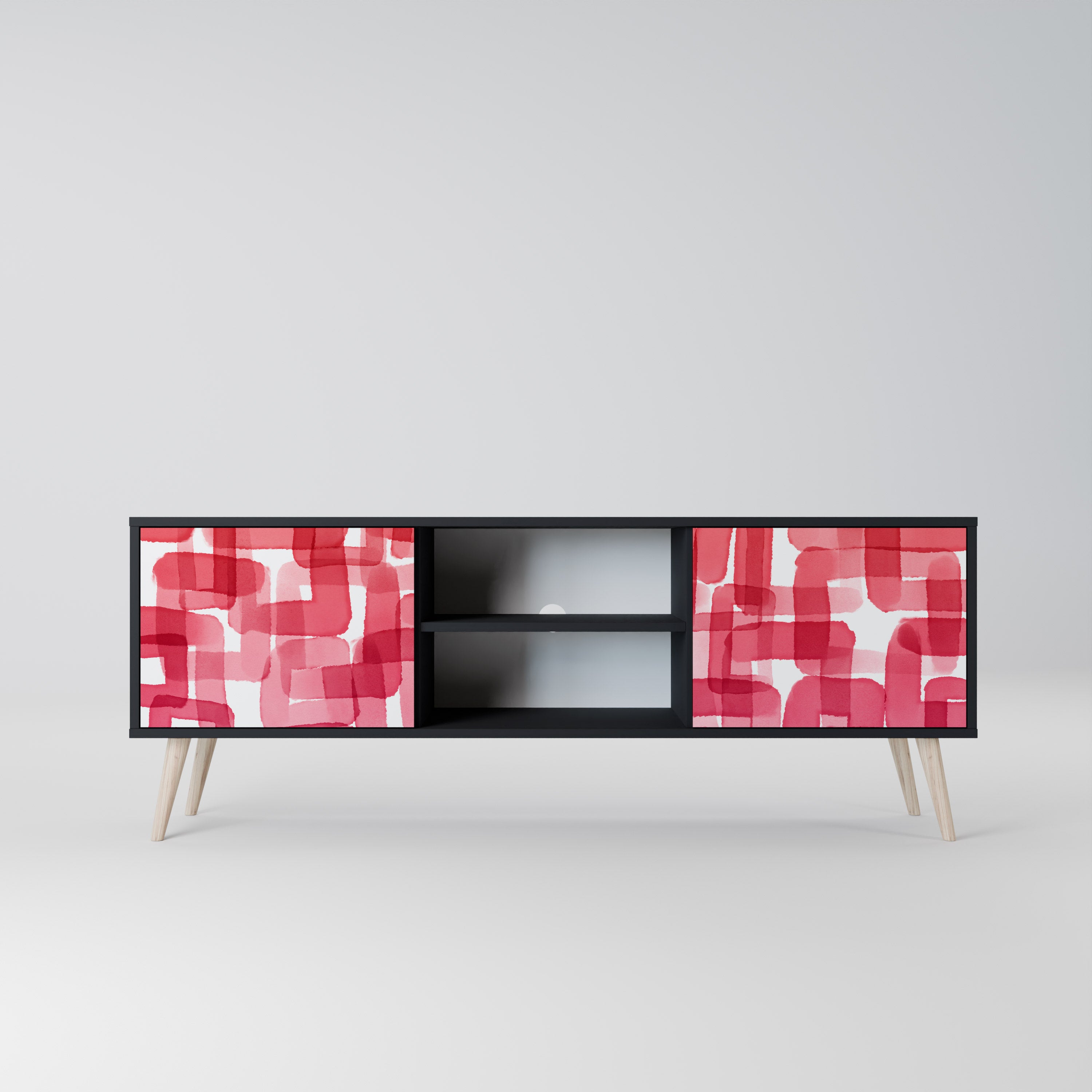 Mueble de TV de dos puertas KALEIDOSCOPIC CUBISM en acabado negro