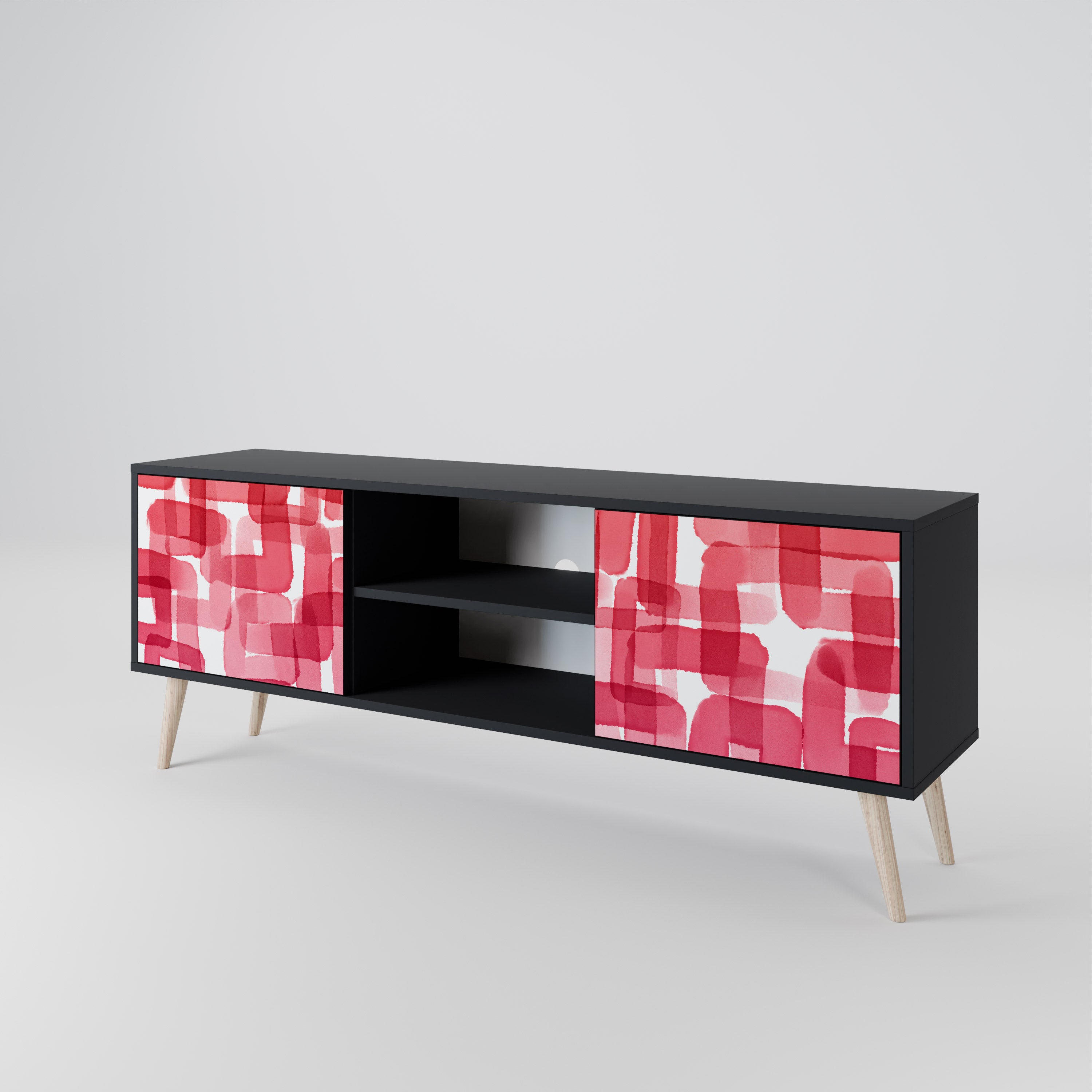 Mueble de TV de dos puertas KALEIDOSCOPIC CUBISM en acabado negro