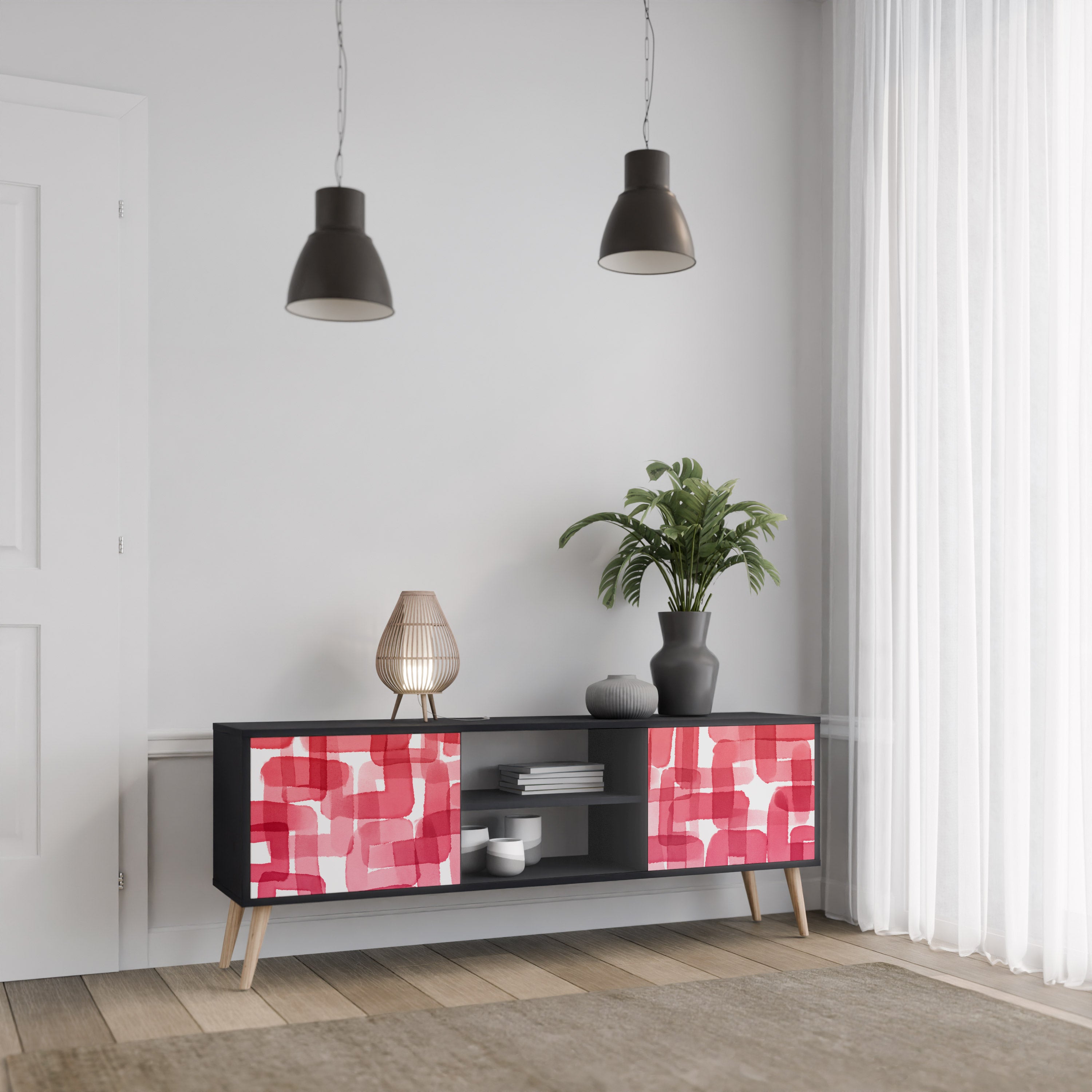 Mueble de TV de dos puertas KALEIDOSCOPIC CUBISM en acabado negro