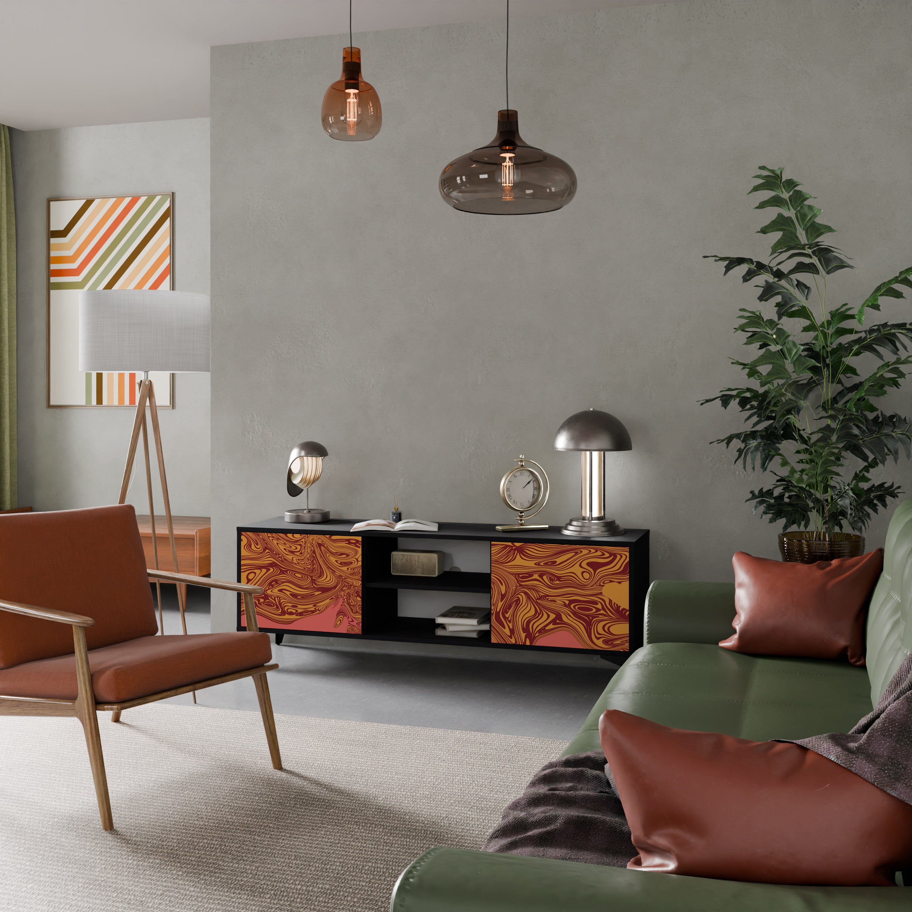 Mueble de TV de 2 puertas FLOATING THOUGHTS con acabado negro