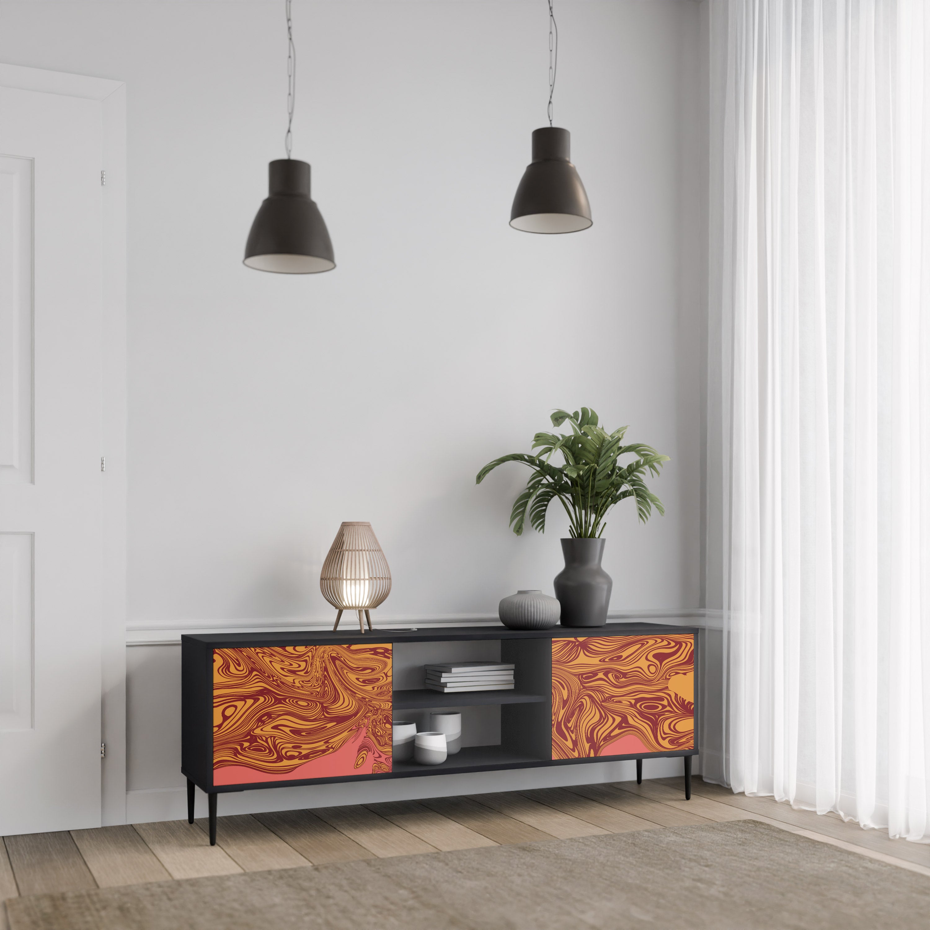 Mueble de TV de 2 puertas FLOATING THOUGHTS con acabado negro