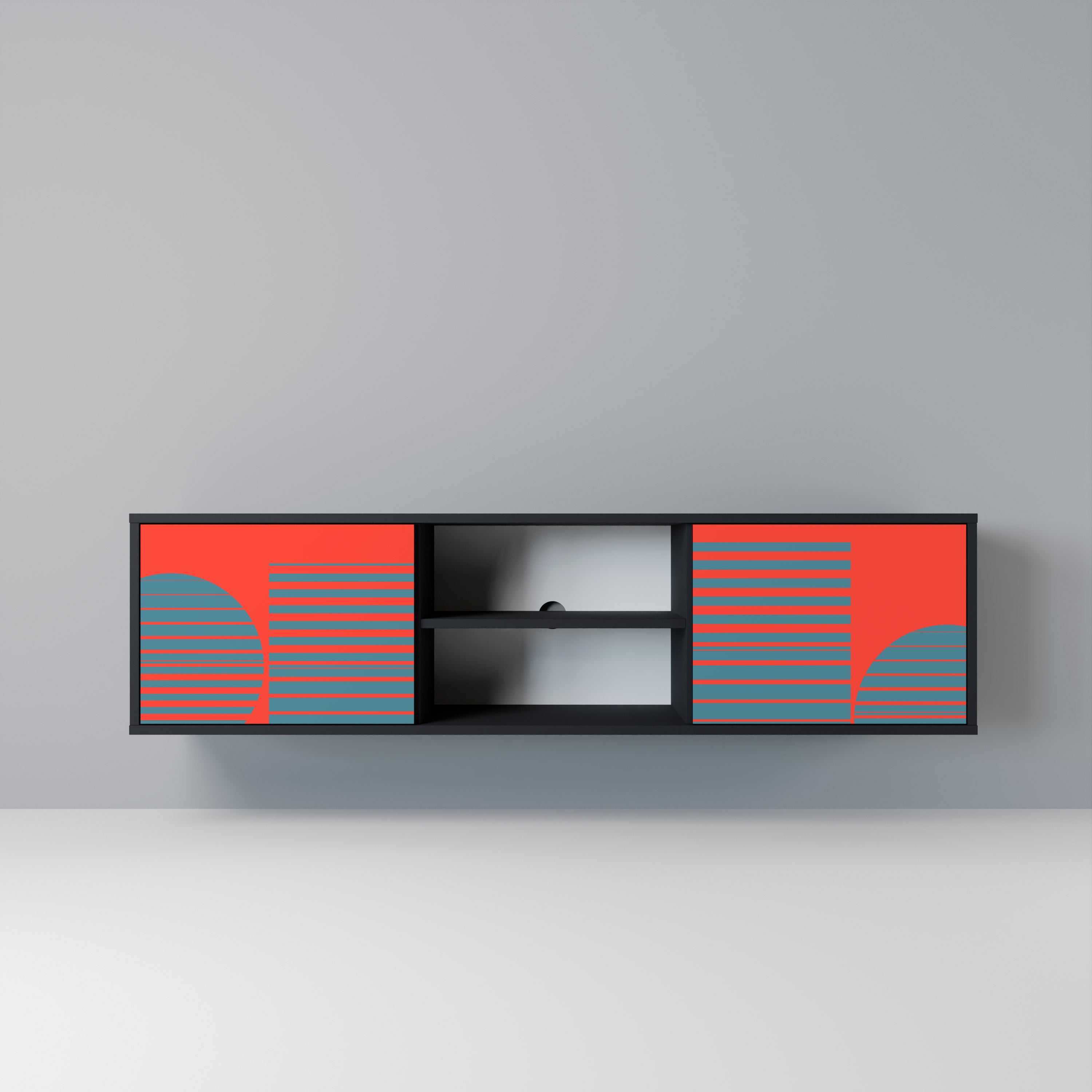 Mueble de TV de 2 puertas RISING GEOMETRY STARS con acabado negro