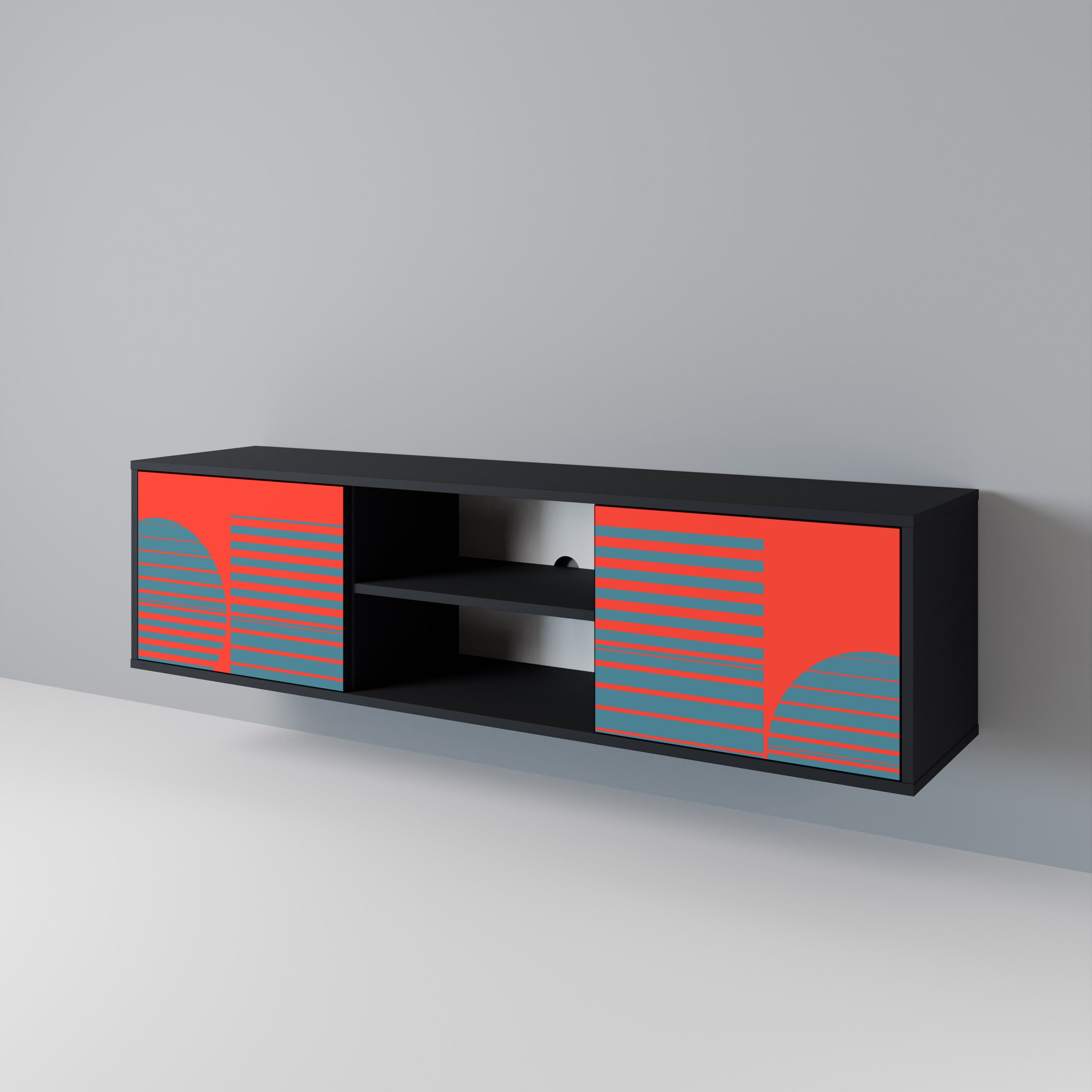 Mueble de TV de 2 puertas RISING GEOMETRY STARS con acabado negro