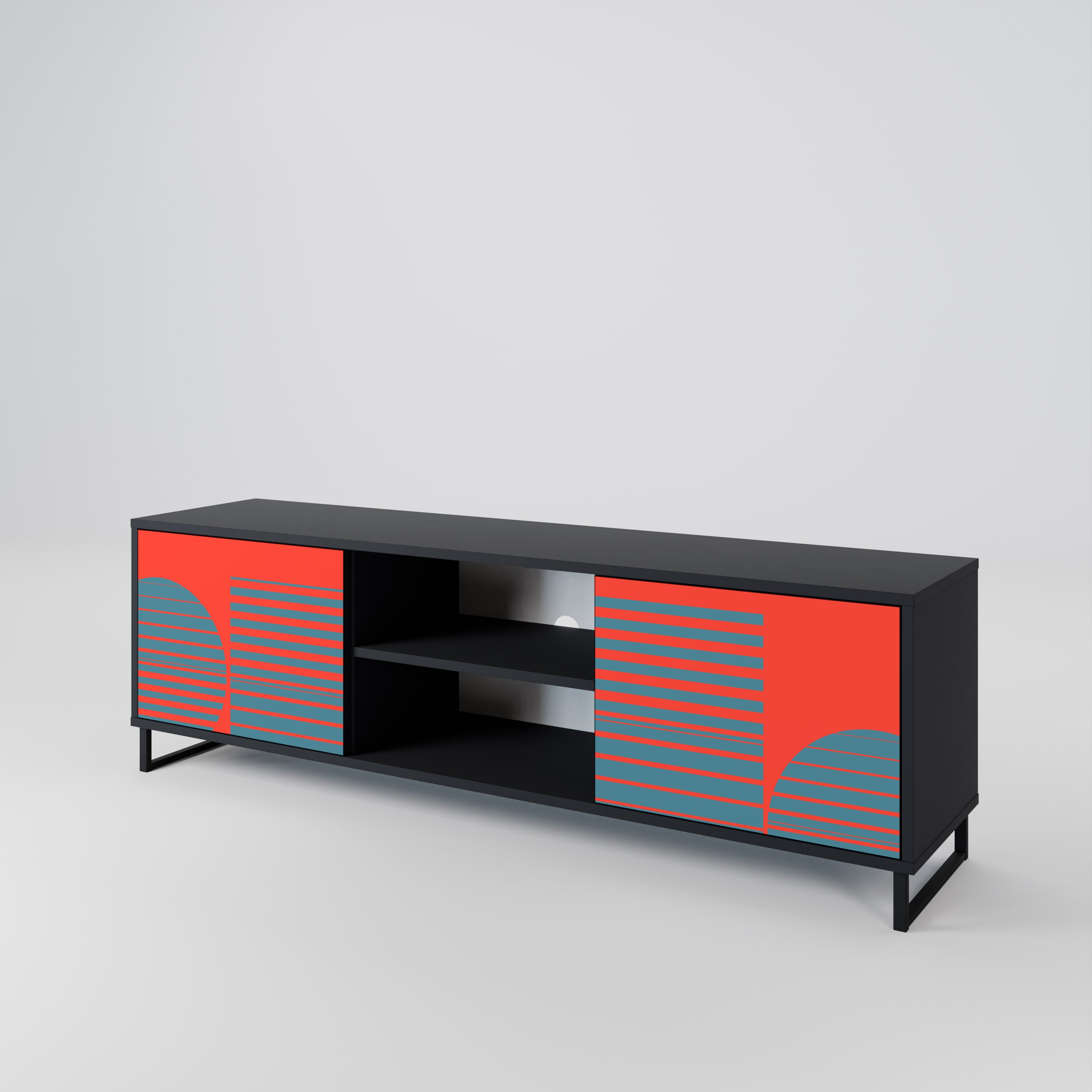 Mueble de TV de 2 puertas RISING GEOMETRY STARS con acabado negro