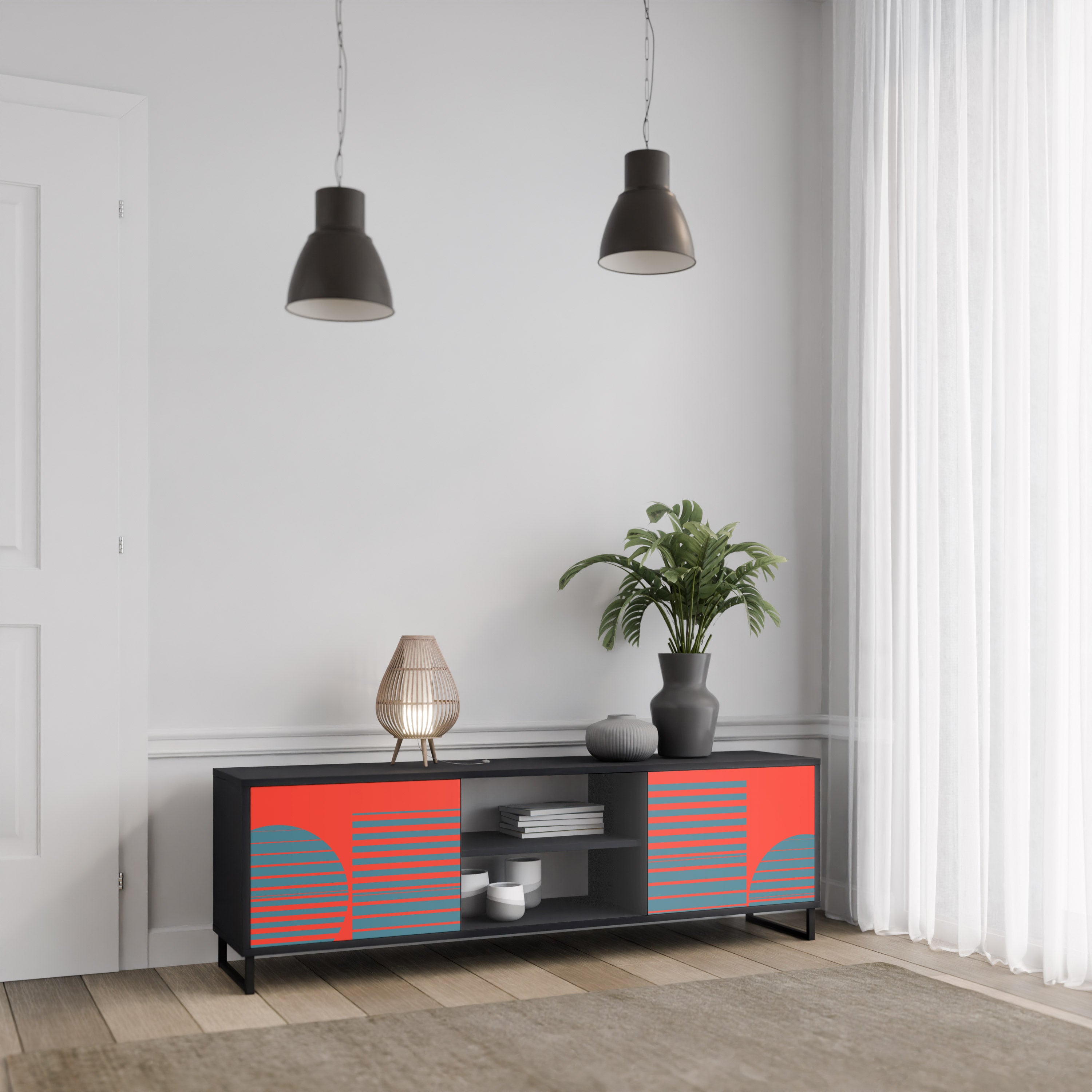 Mueble de TV de 2 puertas RISING GEOMETRY STARS con acabado negro