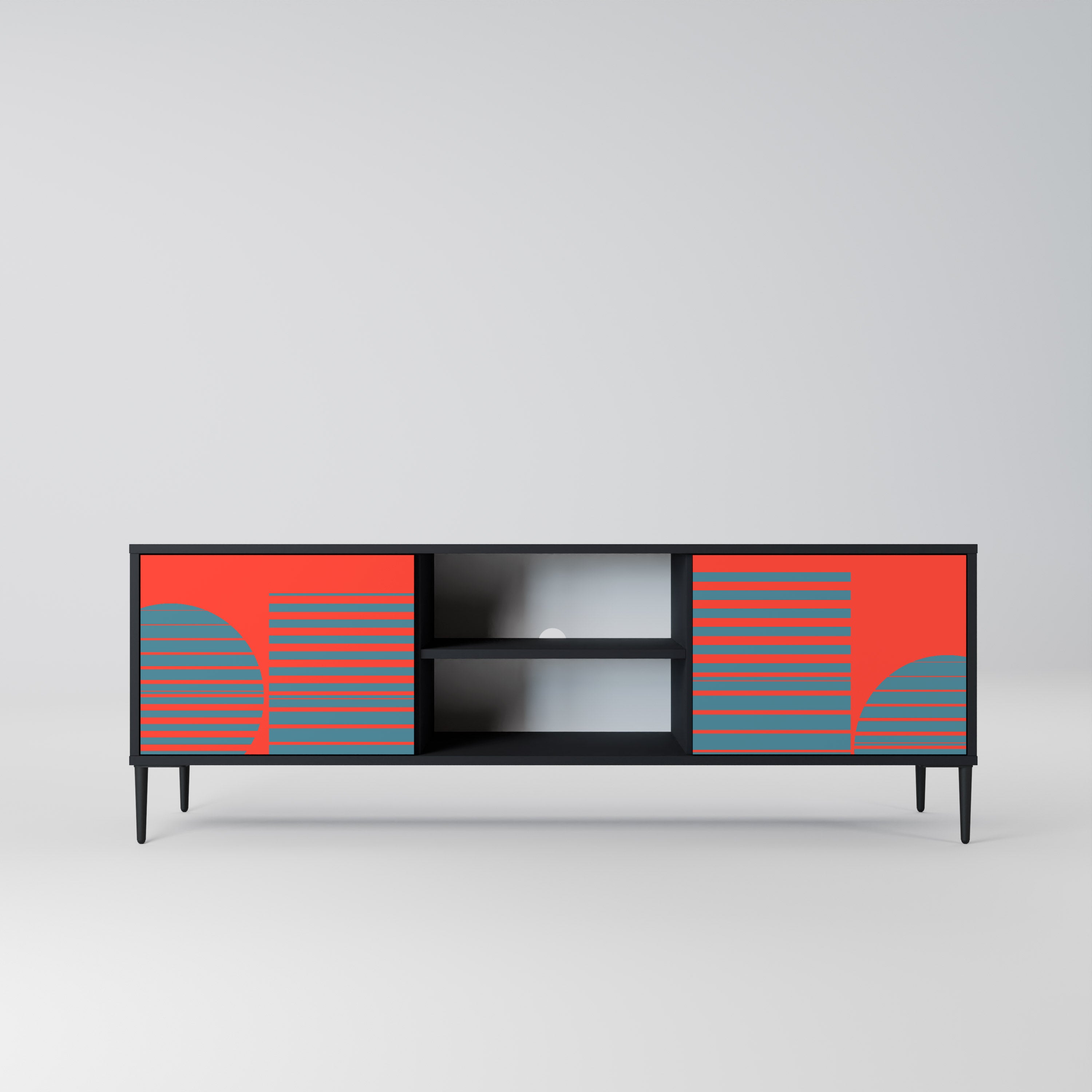 Mueble de TV de 2 puertas RISING GEOMETRY STARS con acabado negro