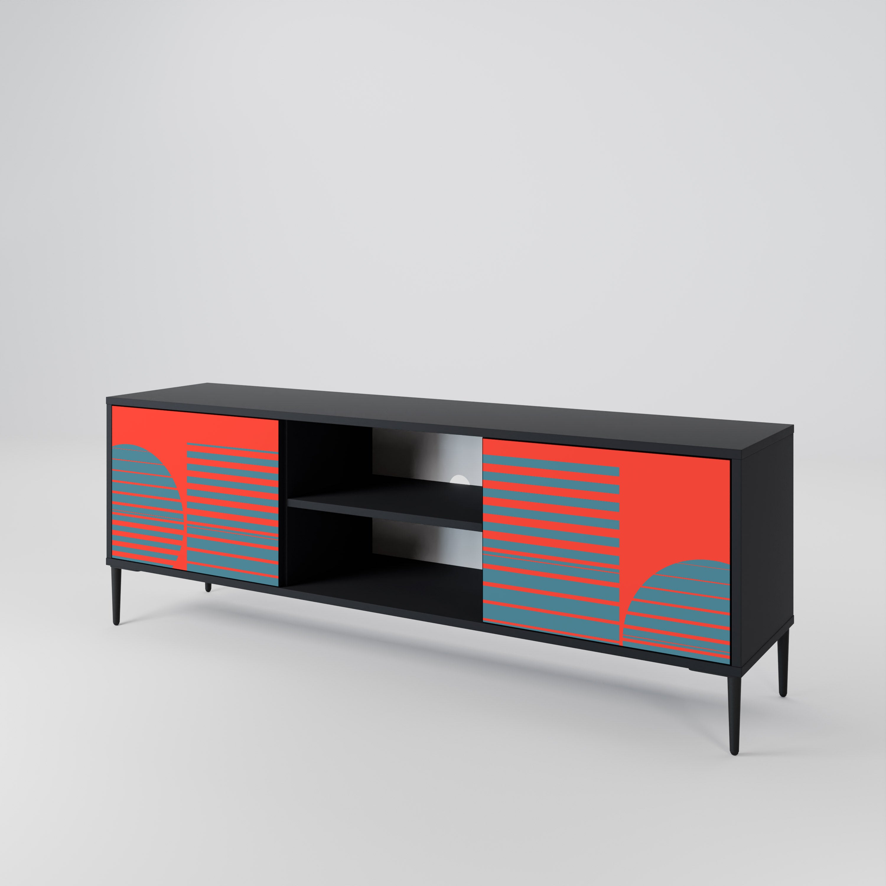 Mueble de TV de 2 puertas RISING GEOMETRY STARS con acabado negro