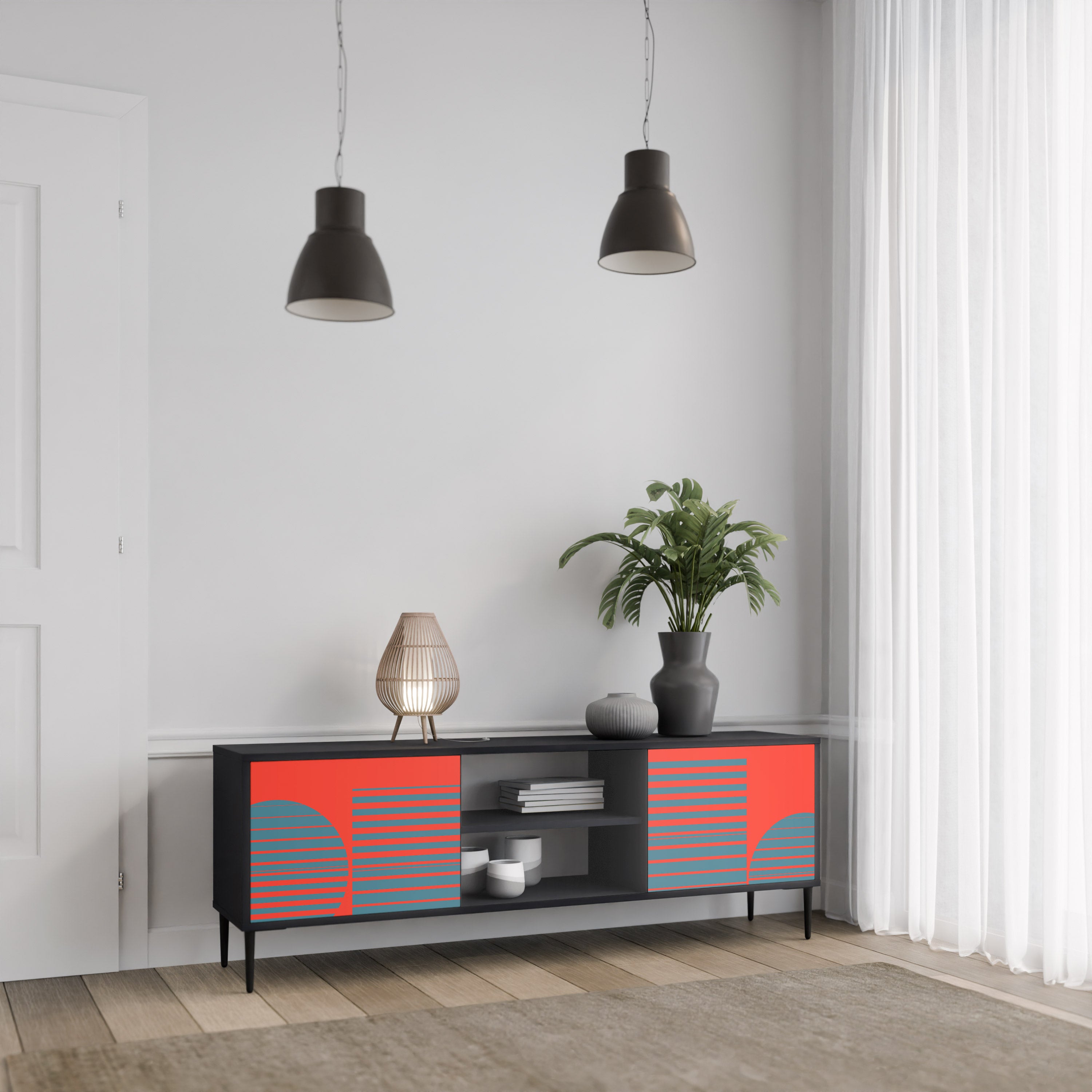 Mueble de TV de 2 puertas RISING GEOMETRY STARS con acabado negro