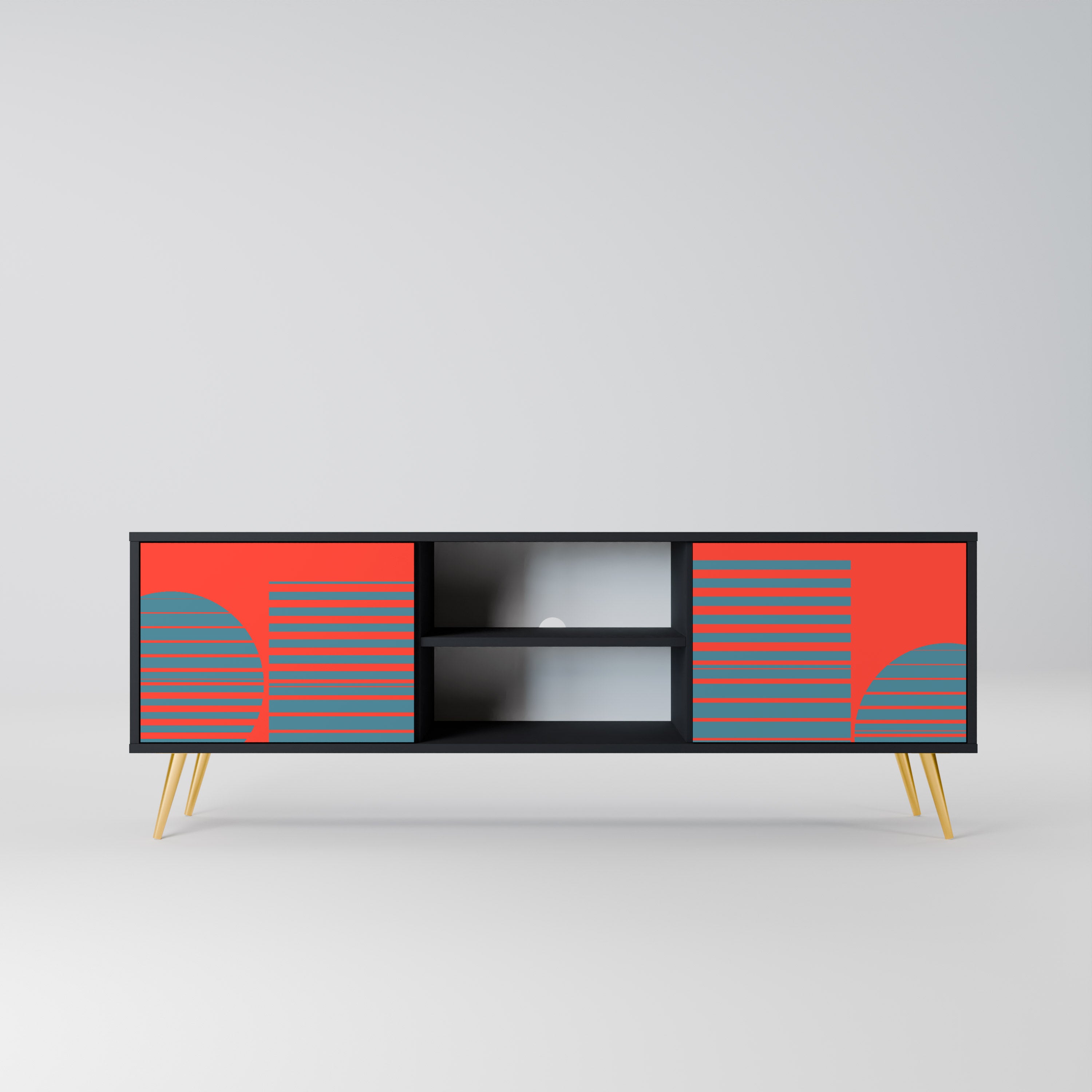 Mueble de TV de 2 puertas RISING GEOMETRY STARS con acabado negro