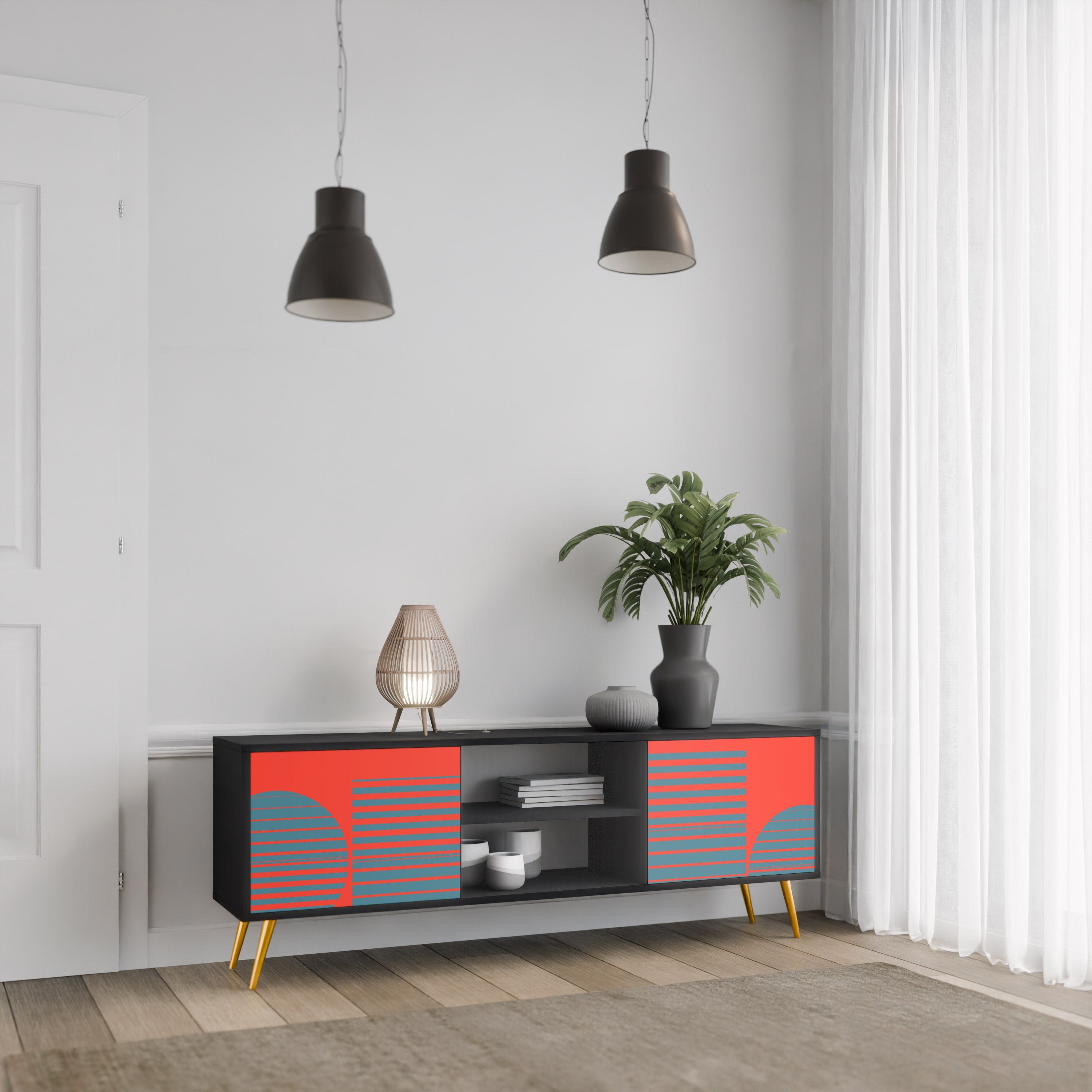 Mueble de TV de 2 puertas RISING GEOMETRY STARS con acabado negro