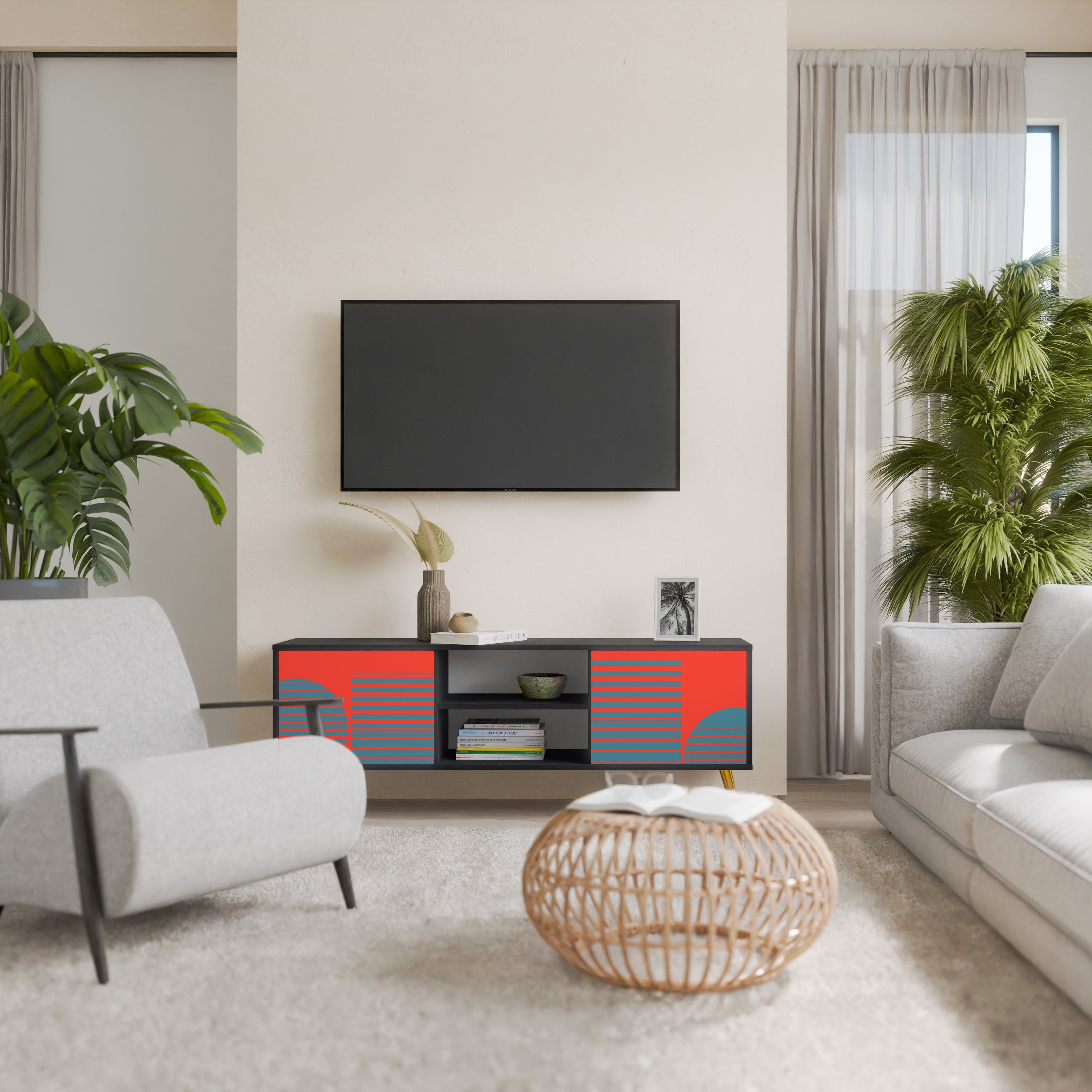 Mueble de TV de 2 puertas RISING GEOMETRY STARS con acabado negro