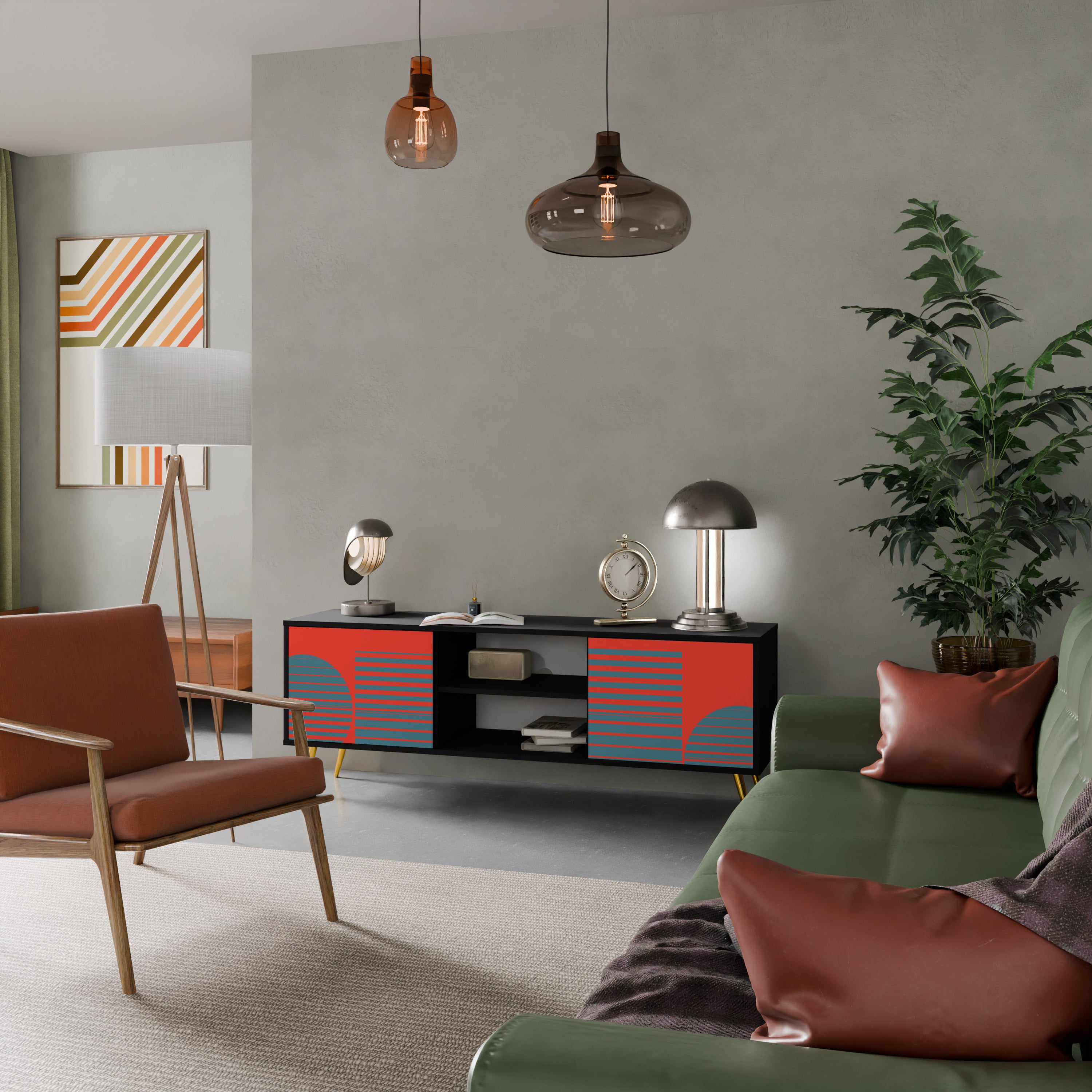 Mueble de TV de 2 puertas RISING GEOMETRY STARS con acabado negro