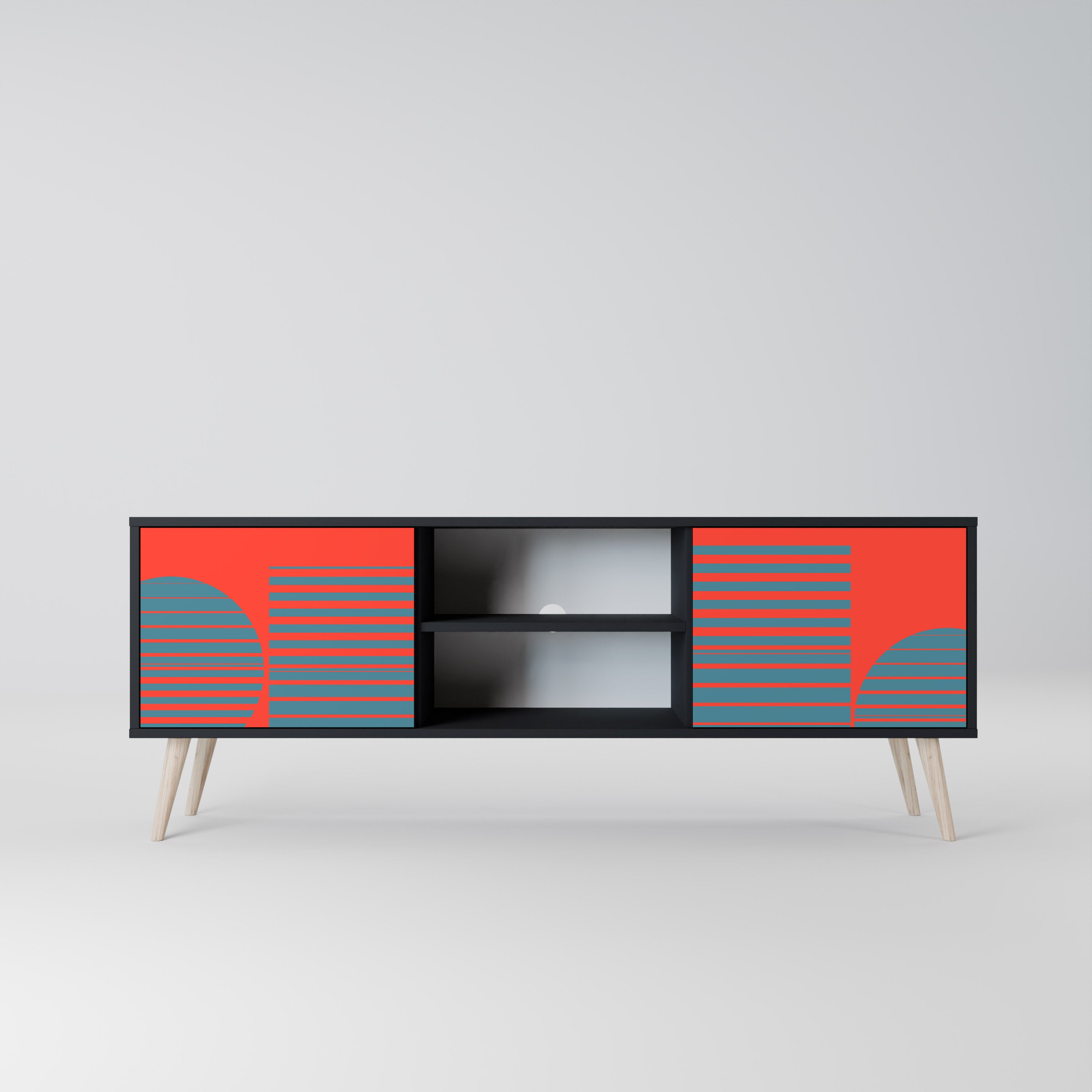 Mueble de TV de 2 puertas RISING GEOMETRY STARS con acabado negro