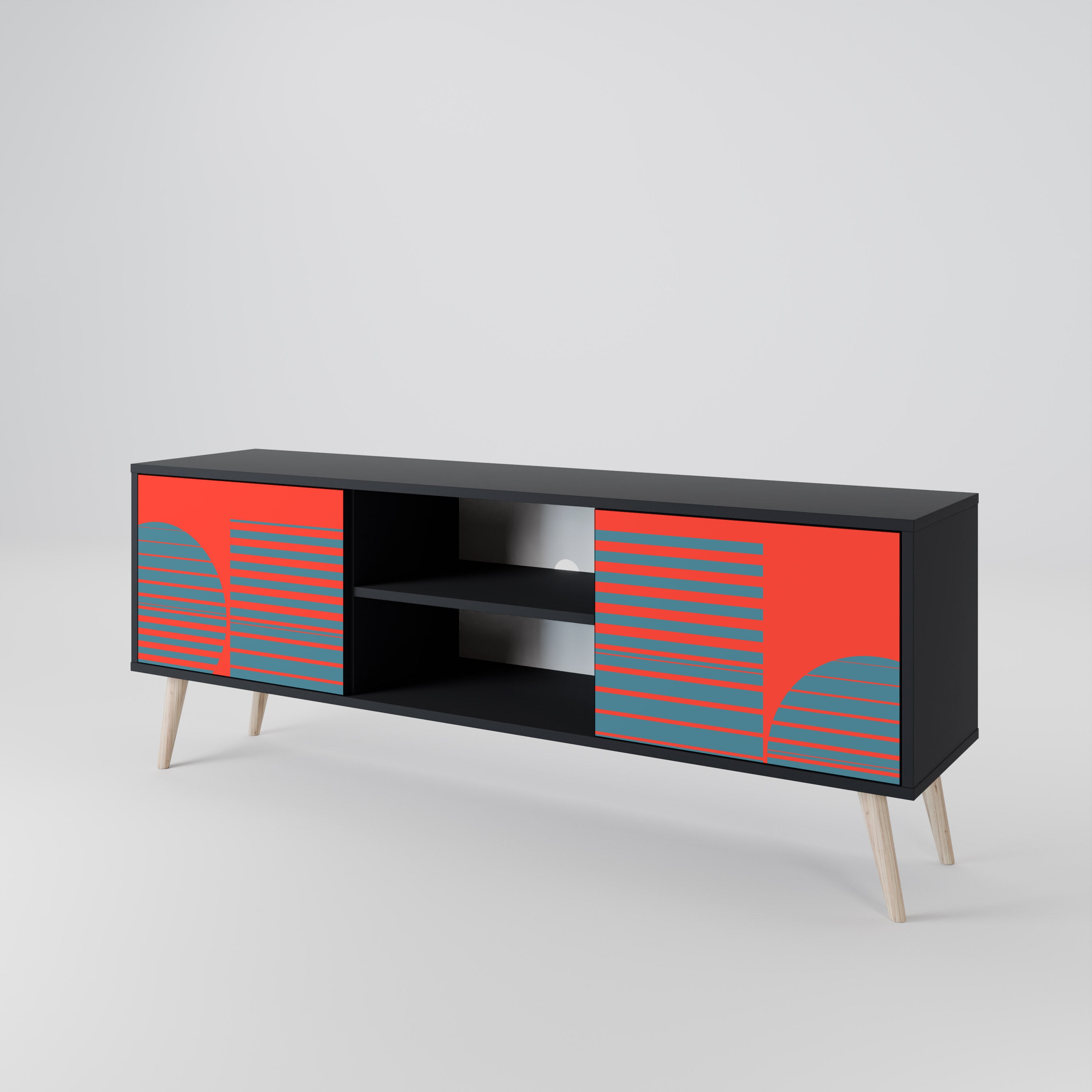 Mueble de TV de 2 puertas RISING GEOMETRY STARS con acabado negro