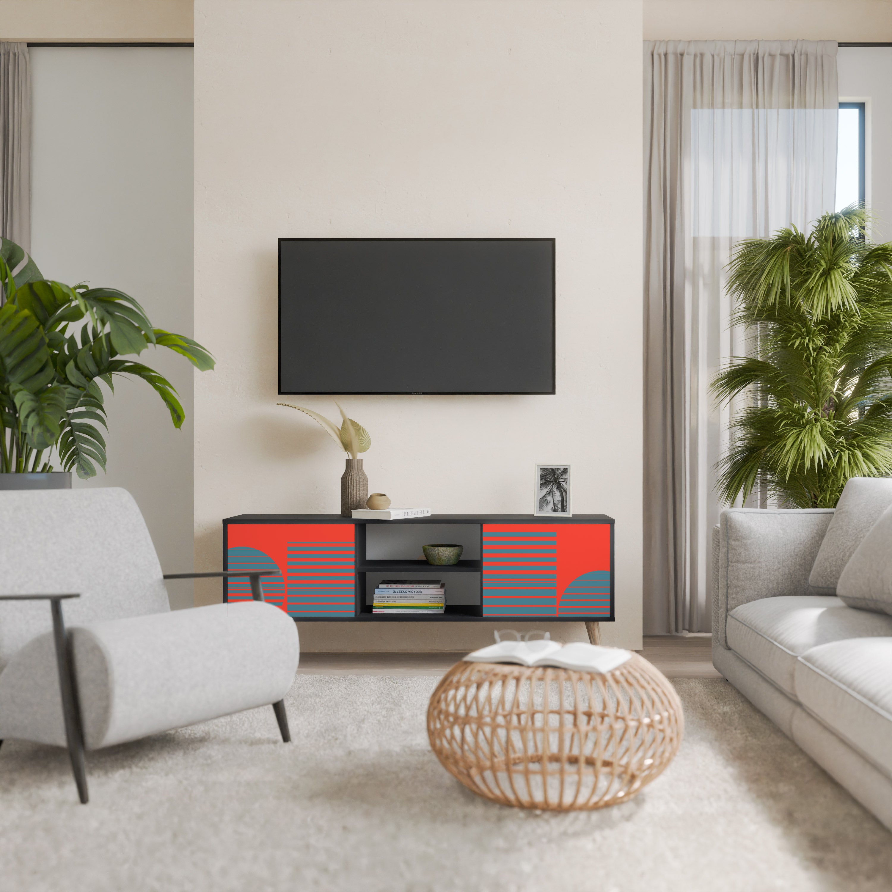 Mueble de TV de 2 puertas RISING GEOMETRY STARS con acabado negro