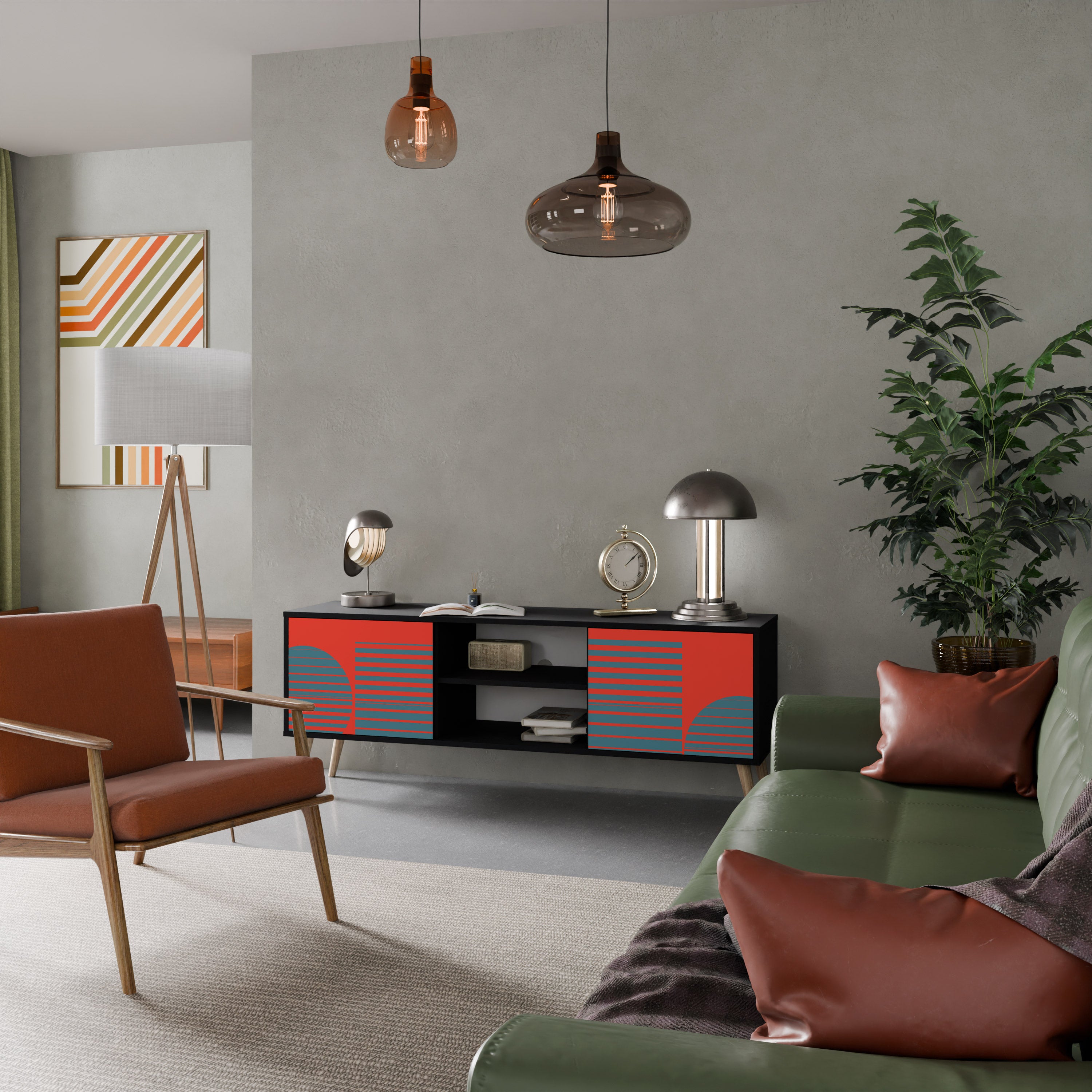 Mueble de TV de 2 puertas RISING GEOMETRY STARS con acabado negro