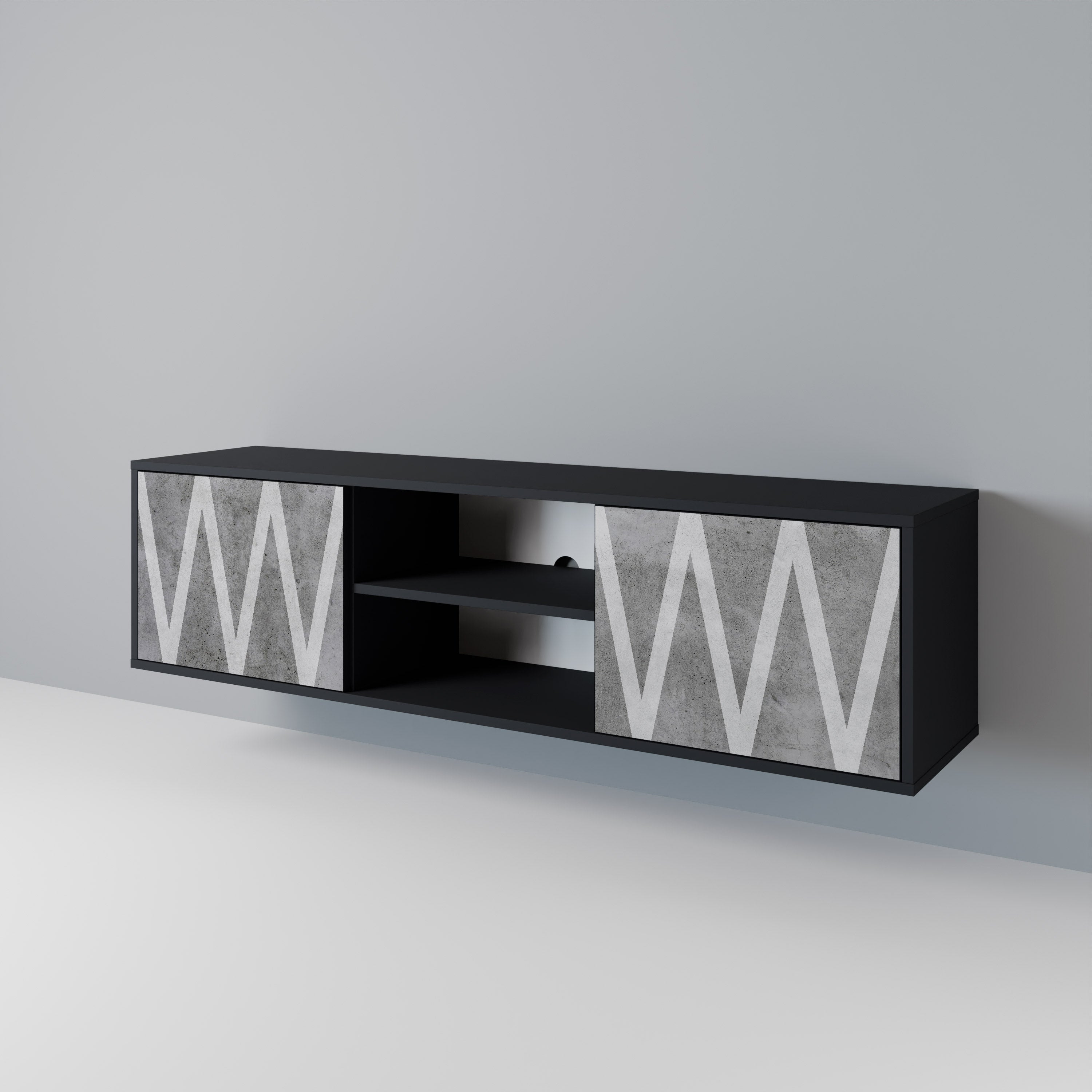 Mueble de TV SOLID ZIG ZAG de 2 puertas con acabado negro
