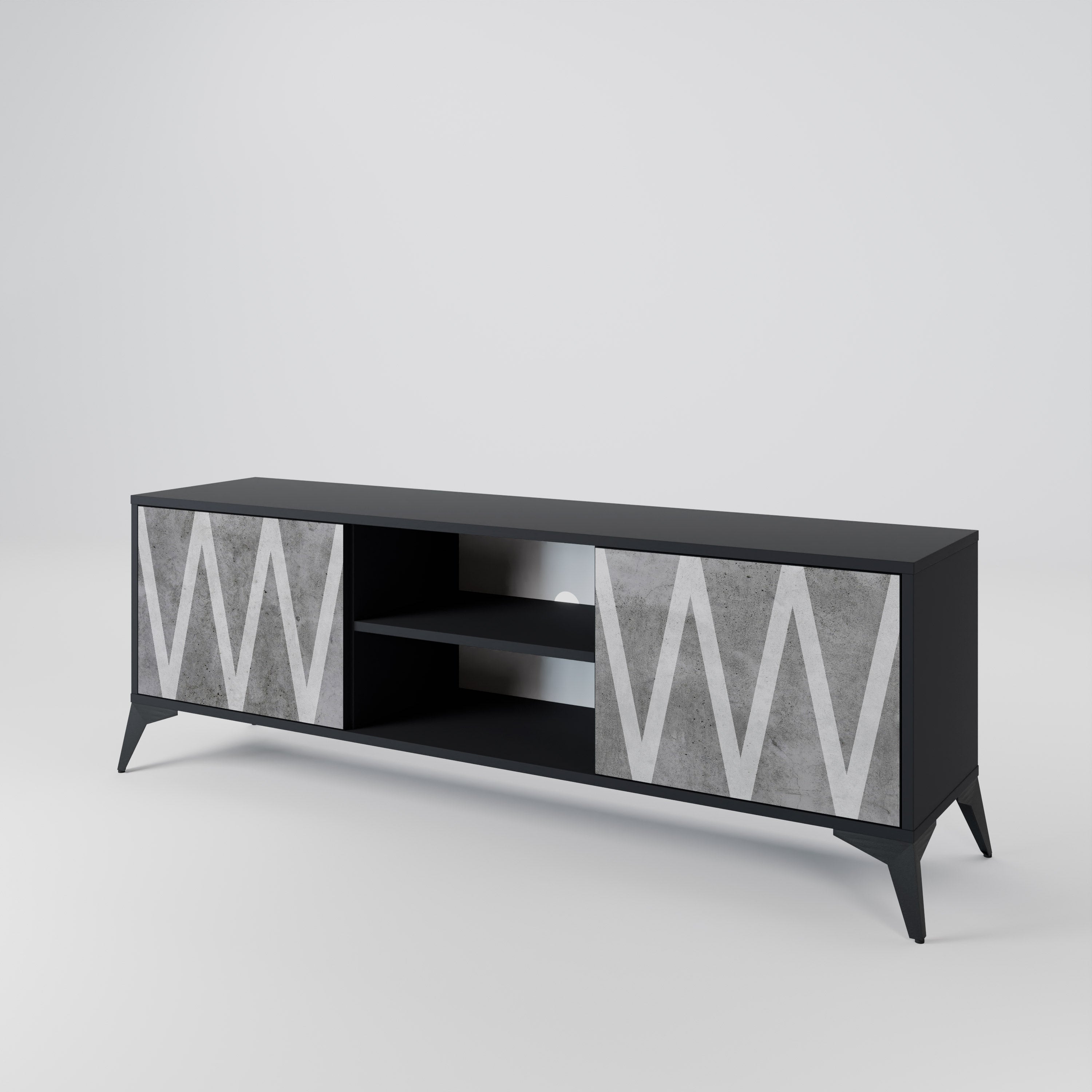 Mueble de TV SOLID ZIG ZAG de 2 puertas con acabado negro