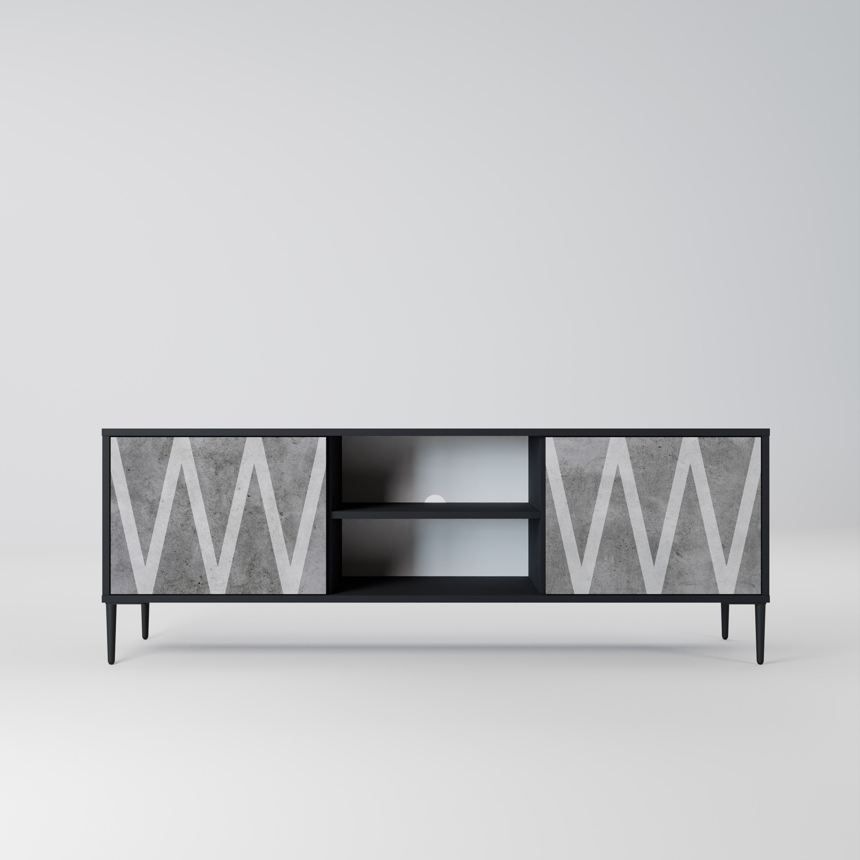 Mueble de TV SOLID ZIG ZAG de 2 puertas con acabado negro