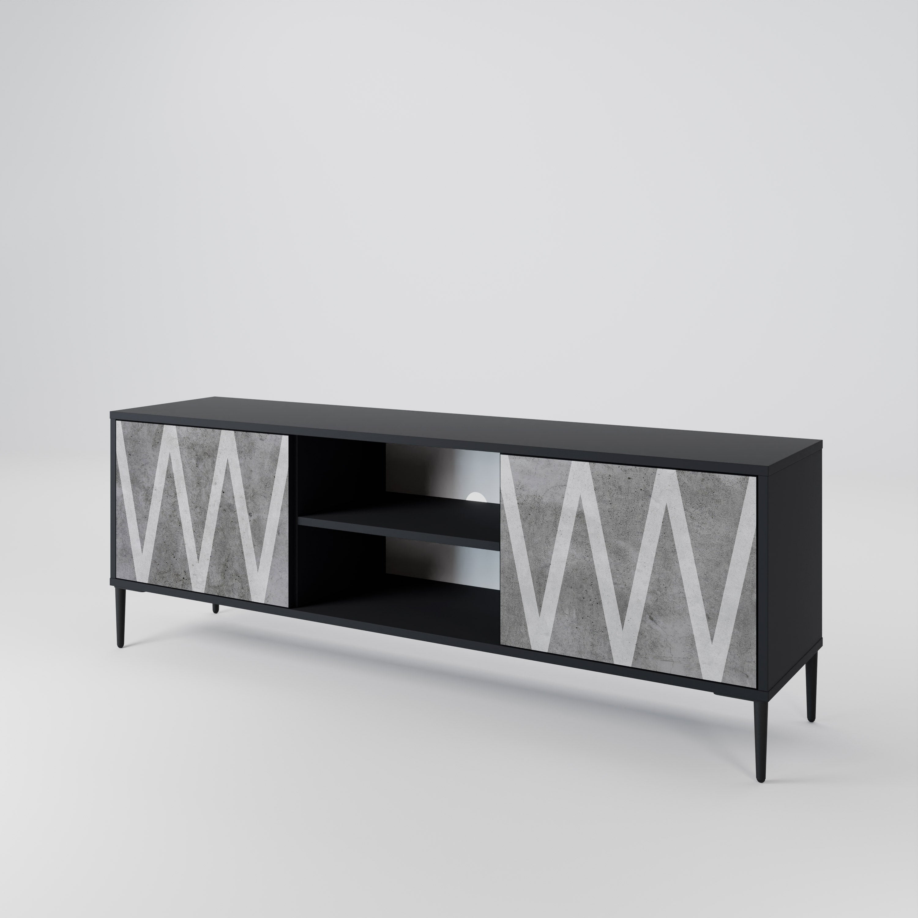 Mueble de TV SOLID ZIG ZAG de 2 puertas con acabado negro