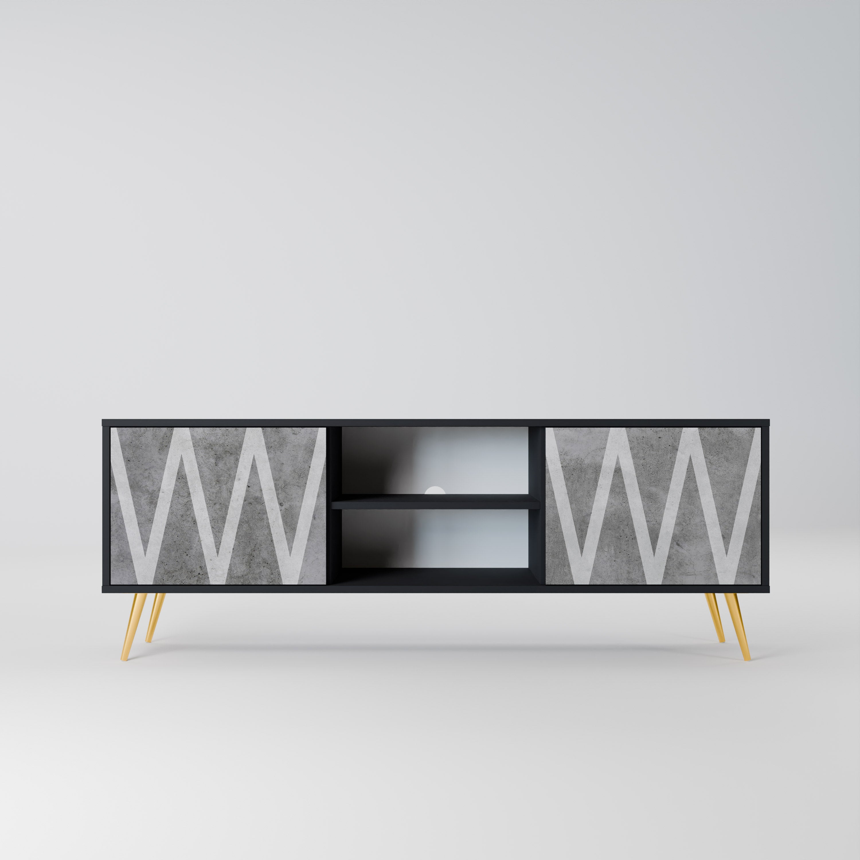 Mueble de TV SOLID ZIG ZAG de 2 puertas con acabado negro