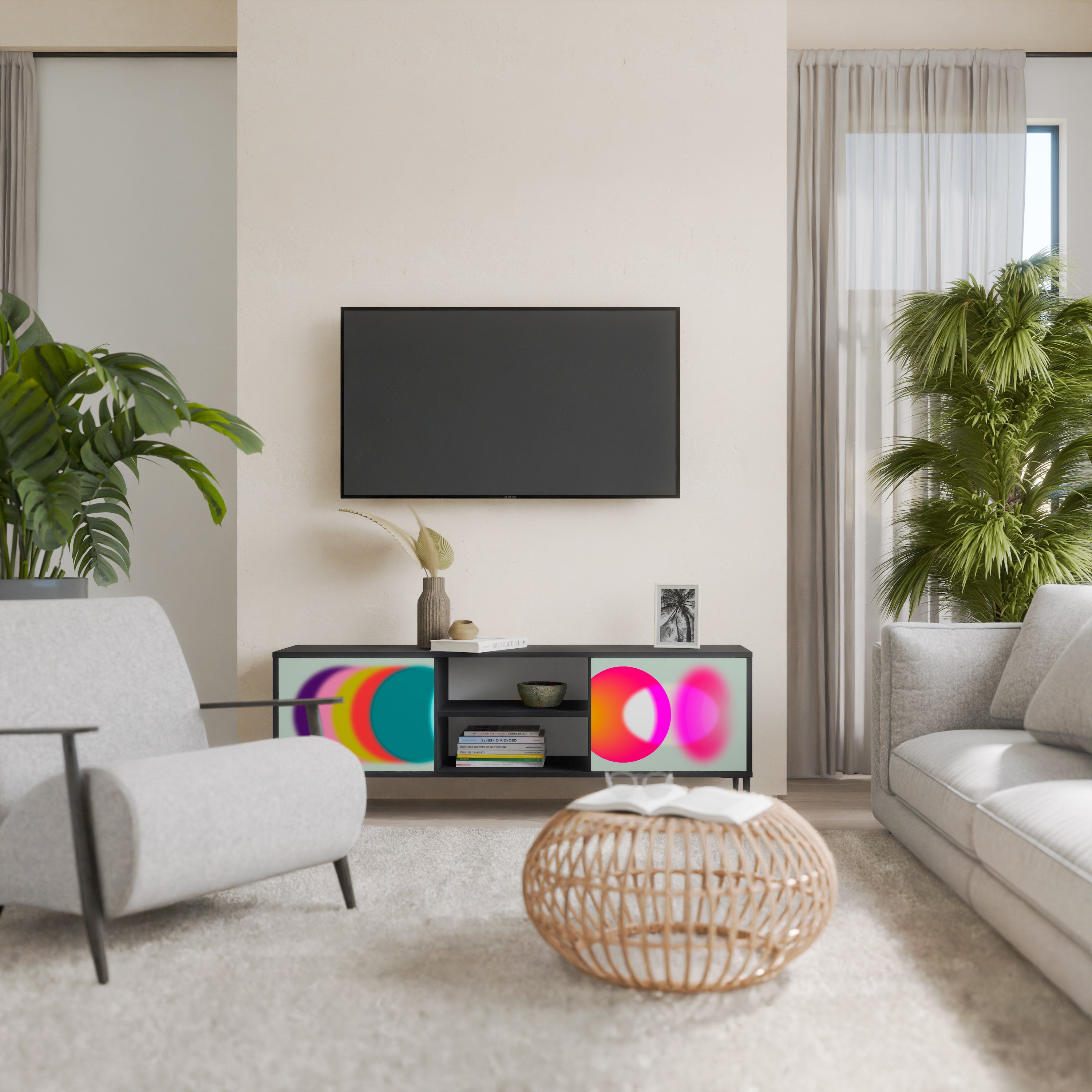 Mueble de TV de 2 puertas SYMPHONY OF COLORS en acabado negro