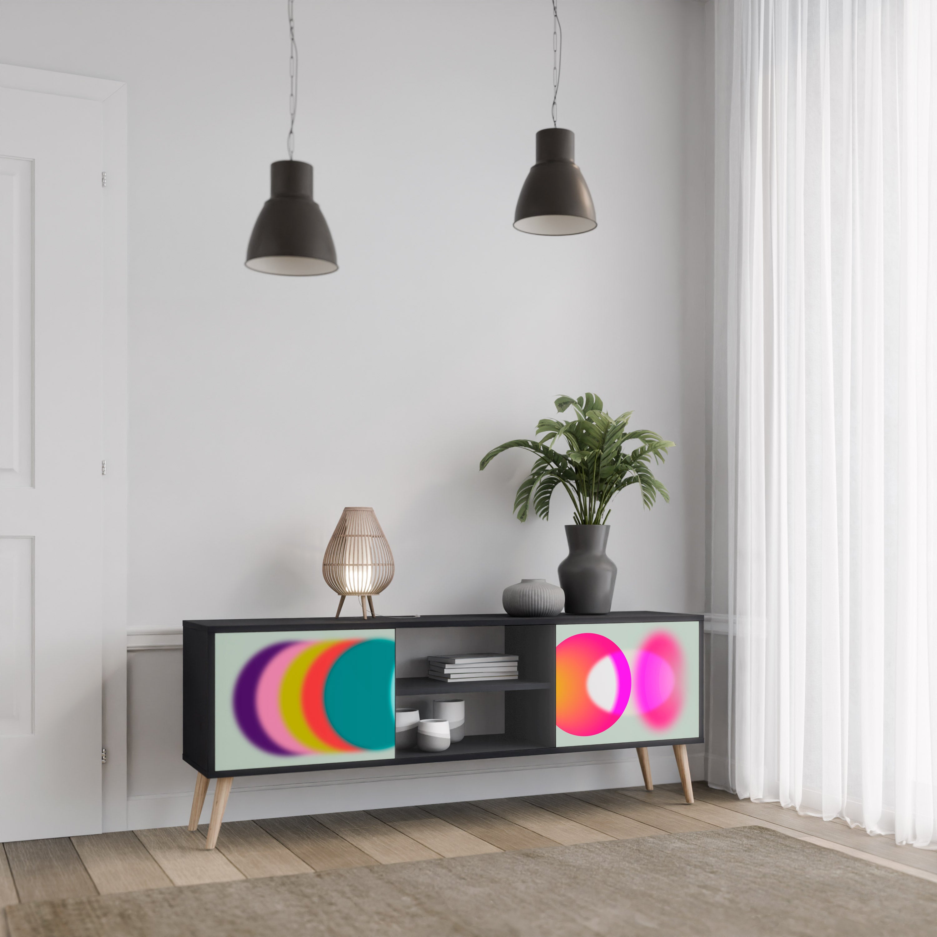 Mueble de TV de 2 puertas SYMPHONY OF COLORS en acabado negro