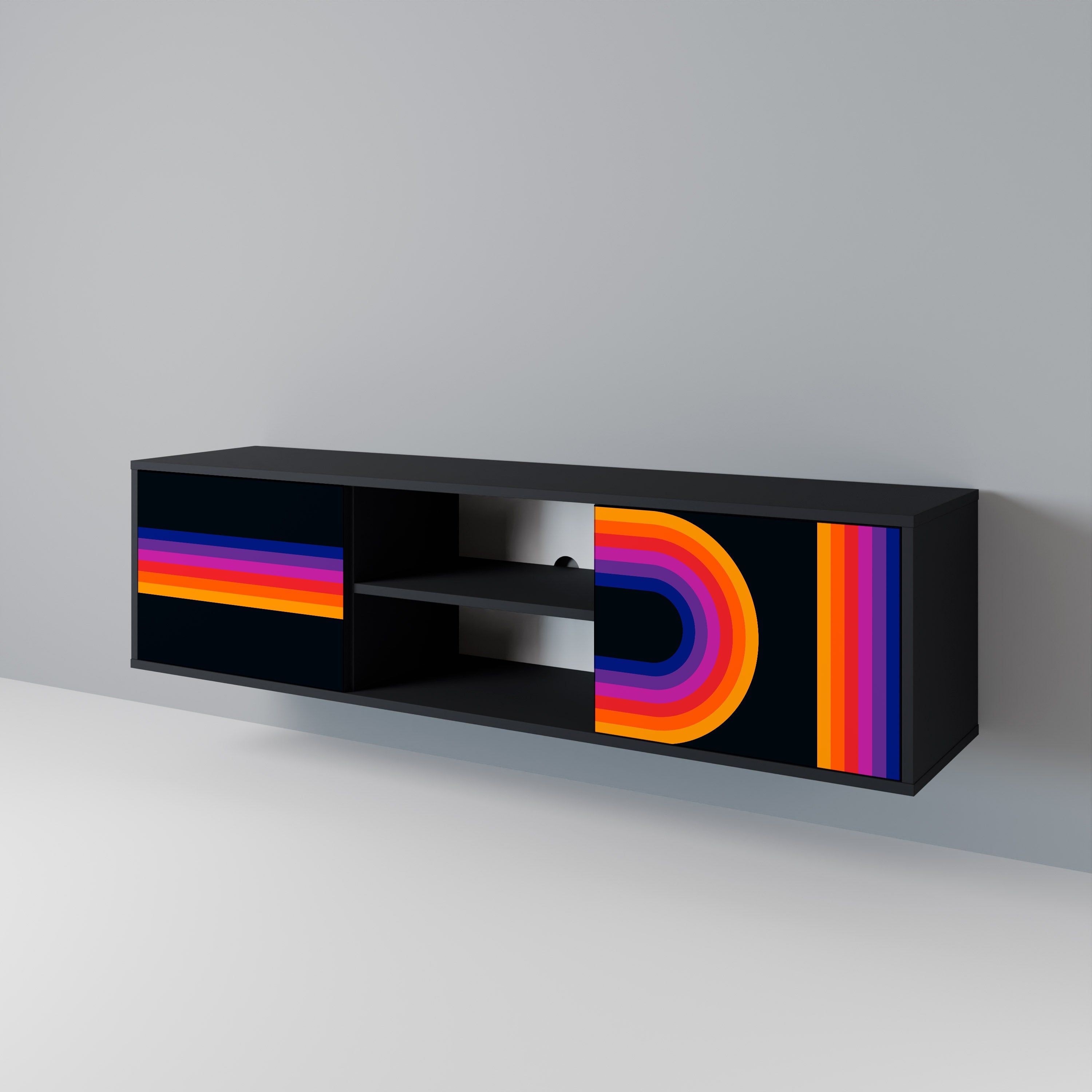 Mueble de TV de 2 puertas BLINDED BY THE LIGHTS en acabado negro