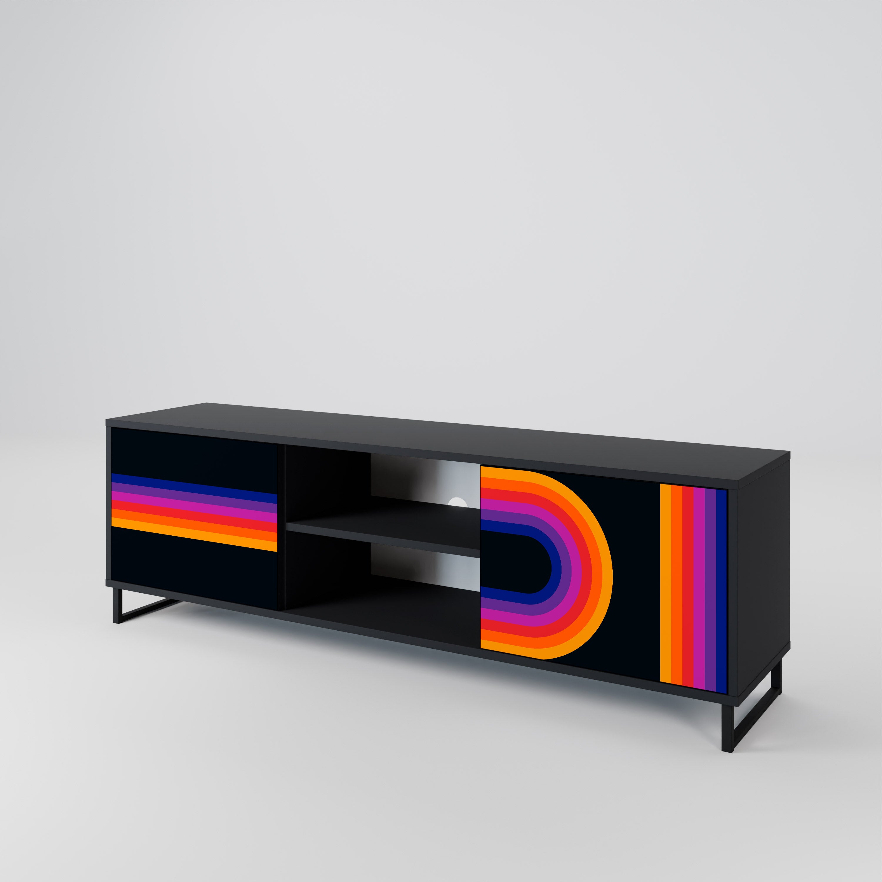Mueble de TV de 2 puertas BLINDED BY THE LIGHTS en acabado negro