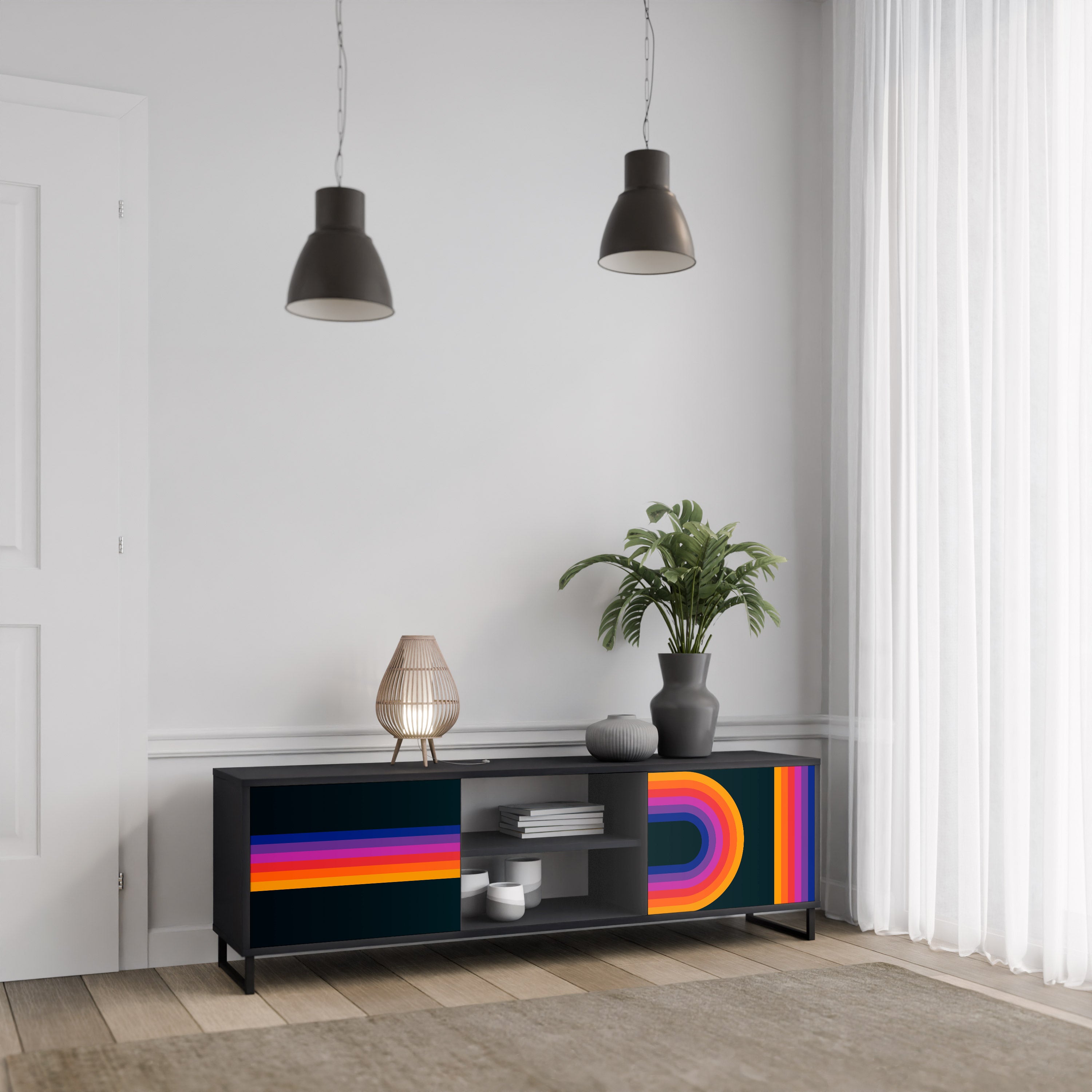 Mueble de TV de 2 puertas BLINDED BY THE LIGHTS en acabado negro
