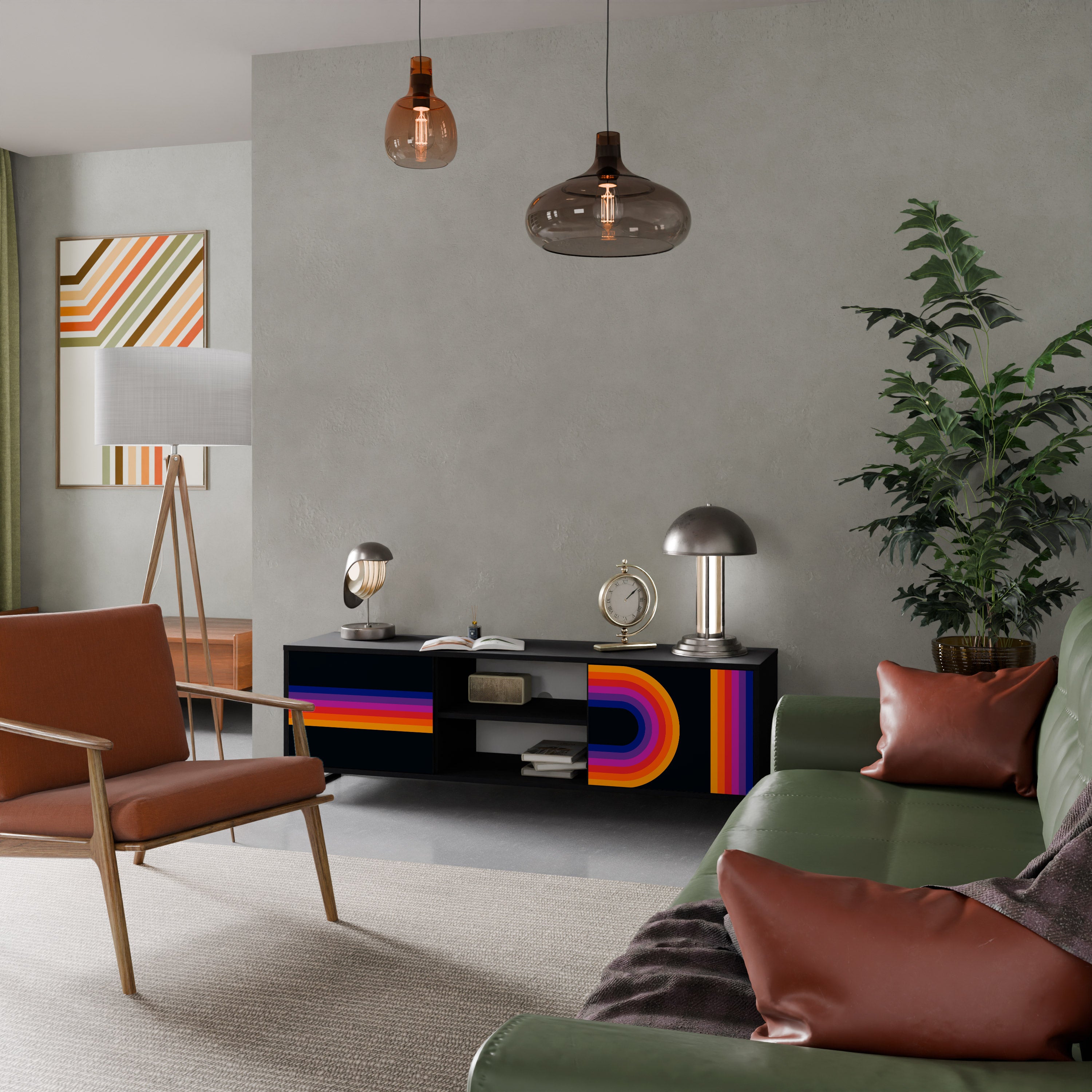 Mueble de TV de 2 puertas BLINDED BY THE LIGHTS en acabado negro