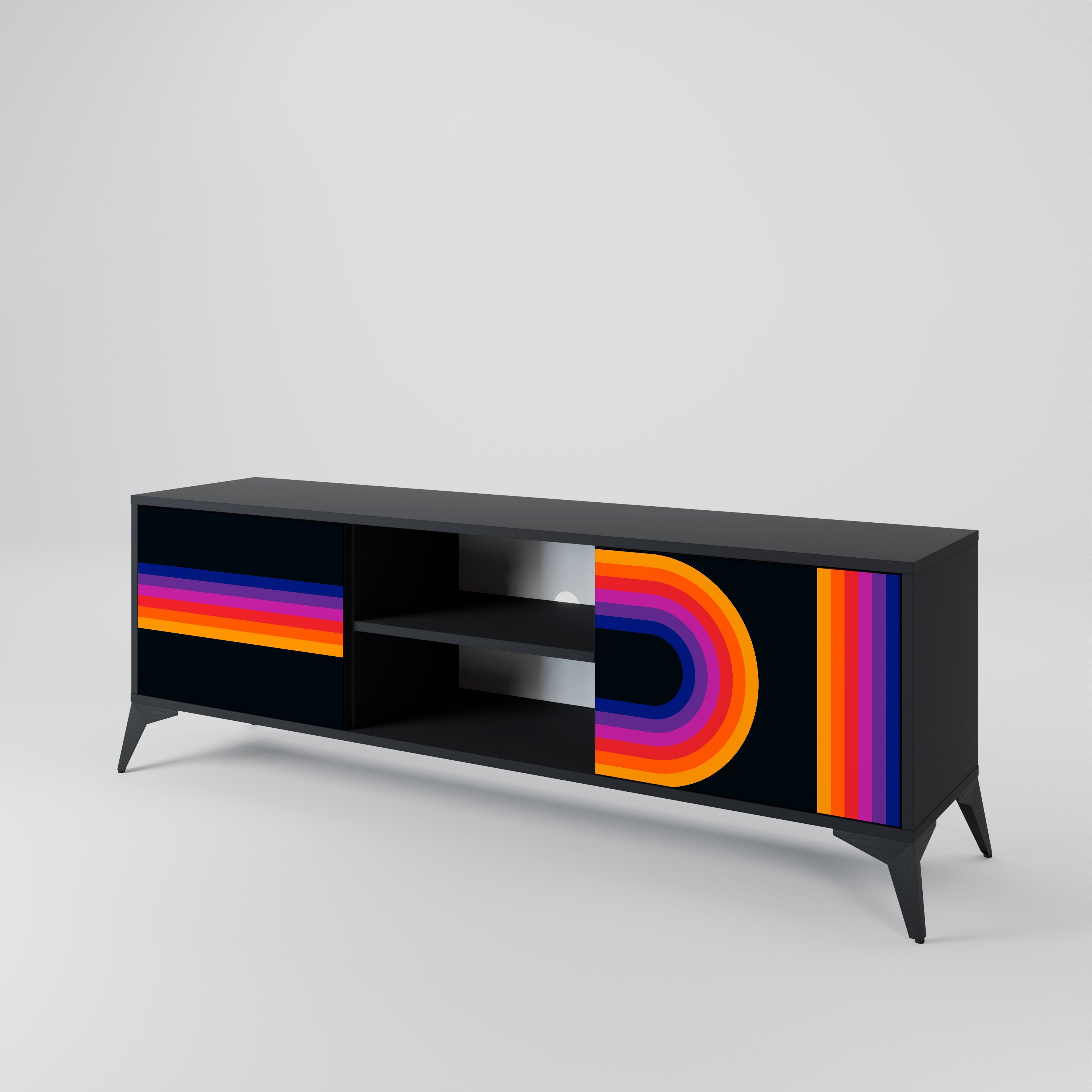 Mueble de TV de 2 puertas BLINDED BY THE LIGHTS en acabado negro