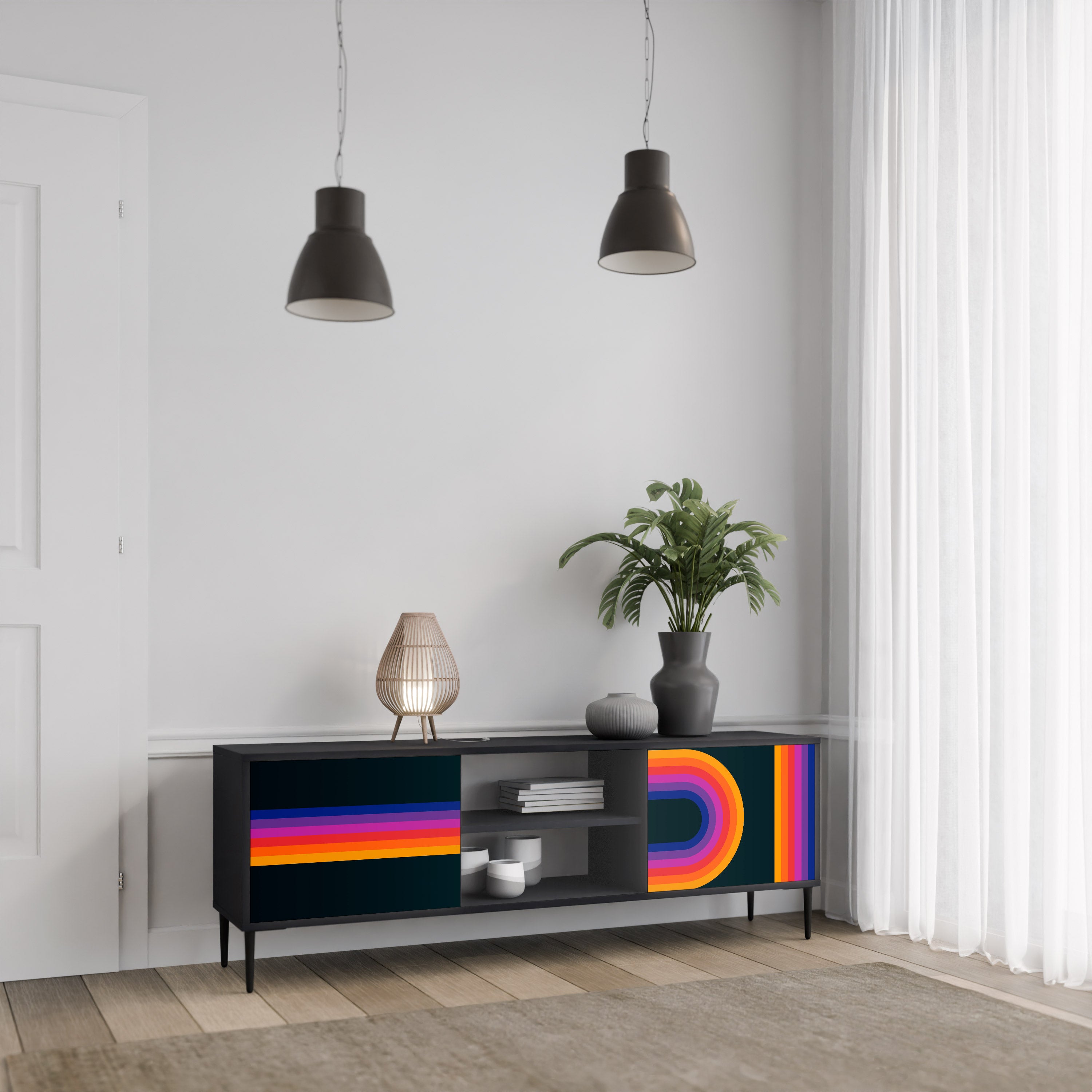 Mueble de TV de 2 puertas BLINDED BY THE LIGHTS en acabado negro