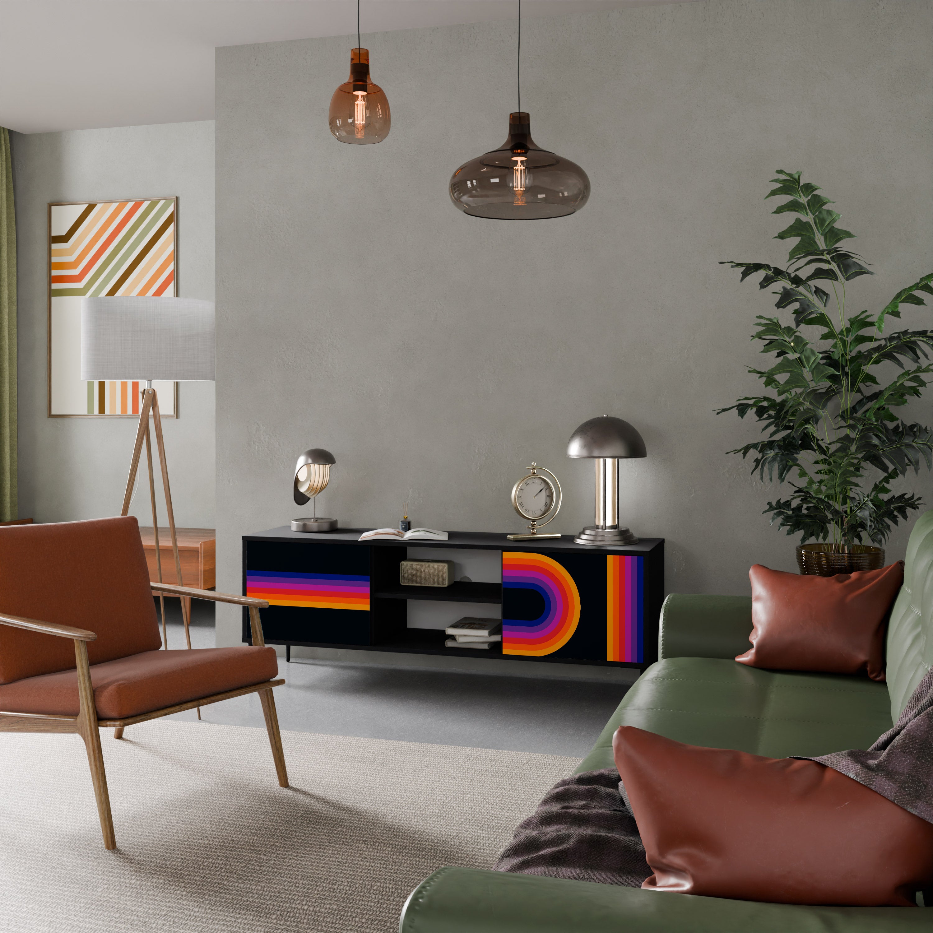 Mueble de TV de 2 puertas BLINDED BY THE LIGHTS en acabado negro
