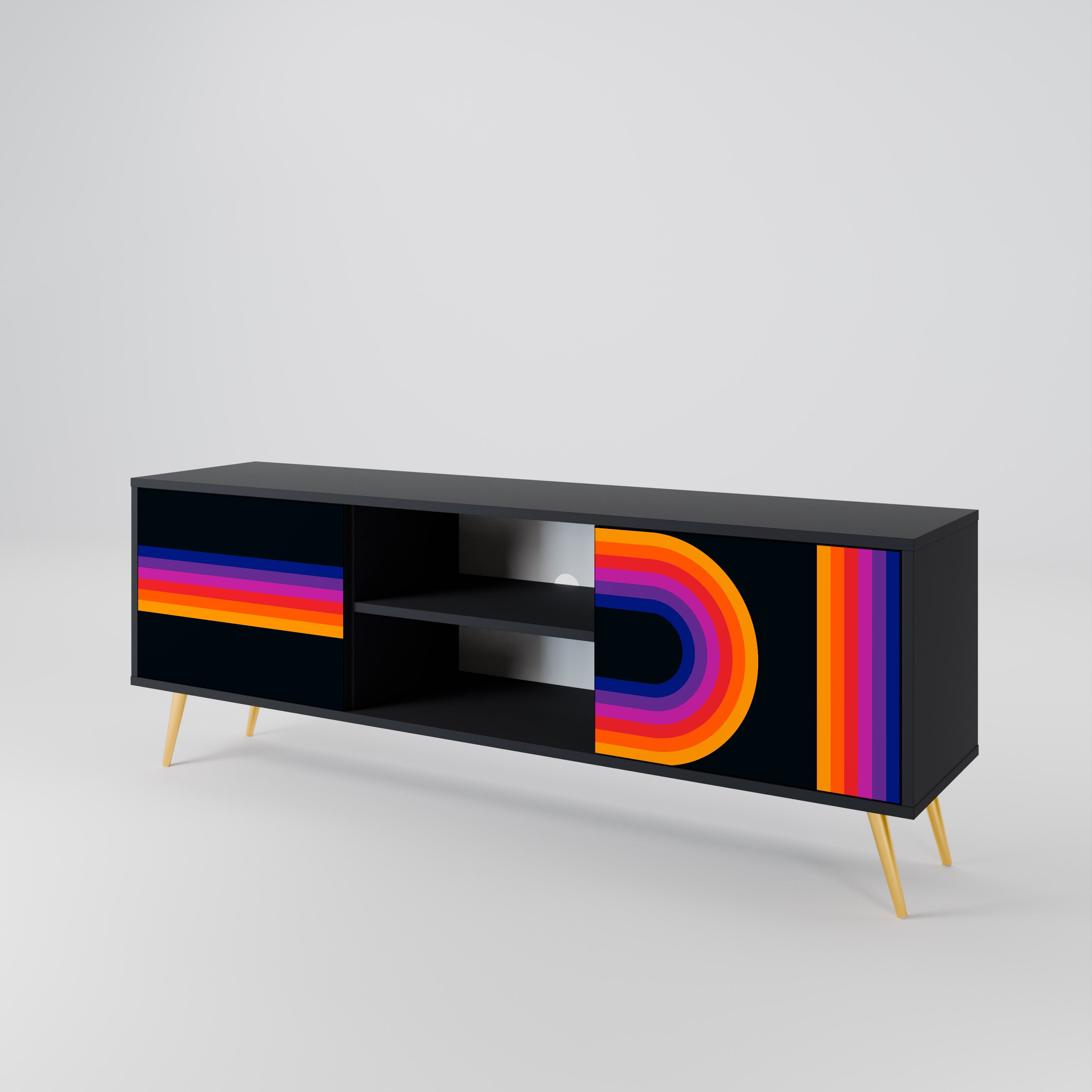 Mueble de TV de 2 puertas BLINDED BY THE LIGHTS en acabado negro