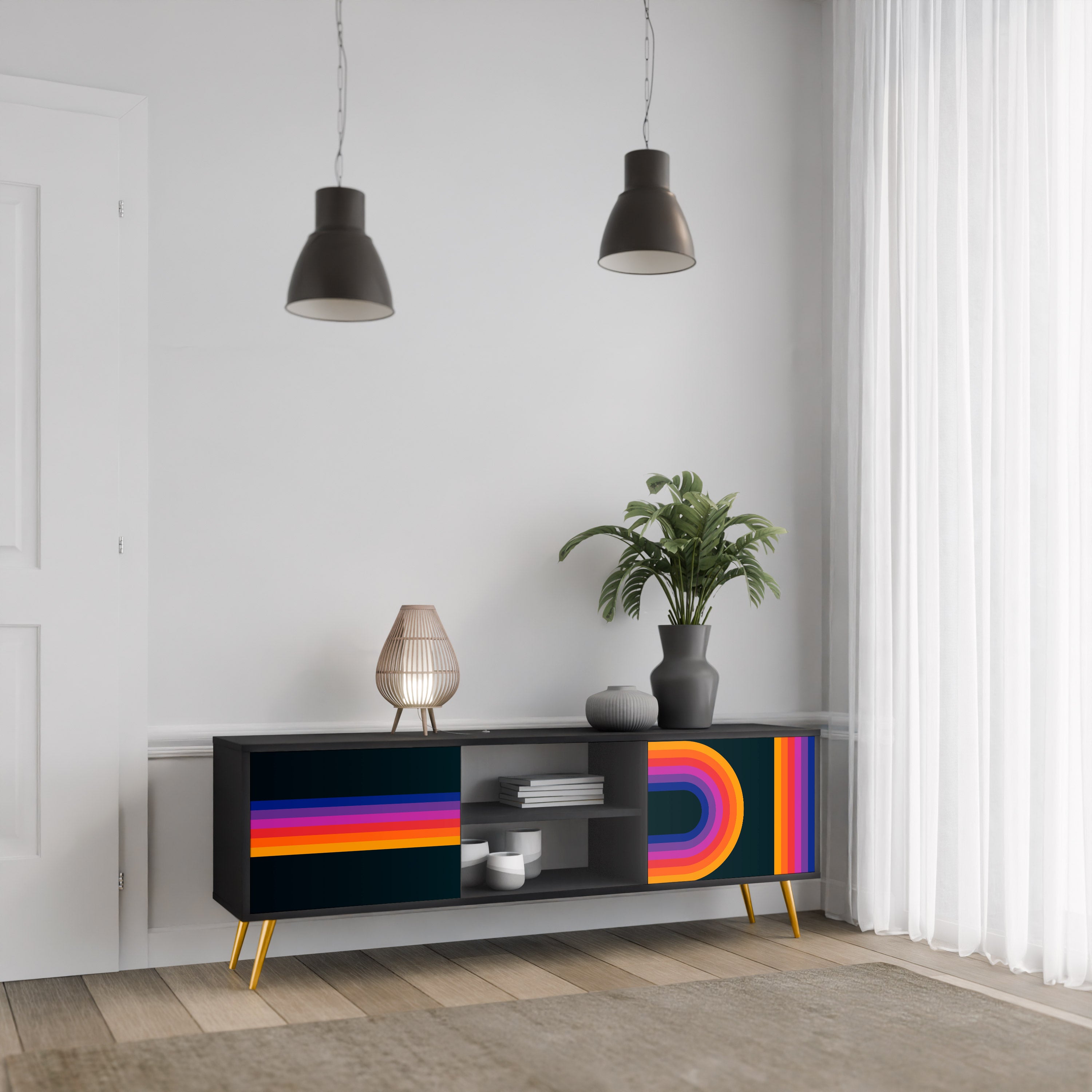 Mueble de TV de 2 puertas BLINDED BY THE LIGHTS en acabado negro