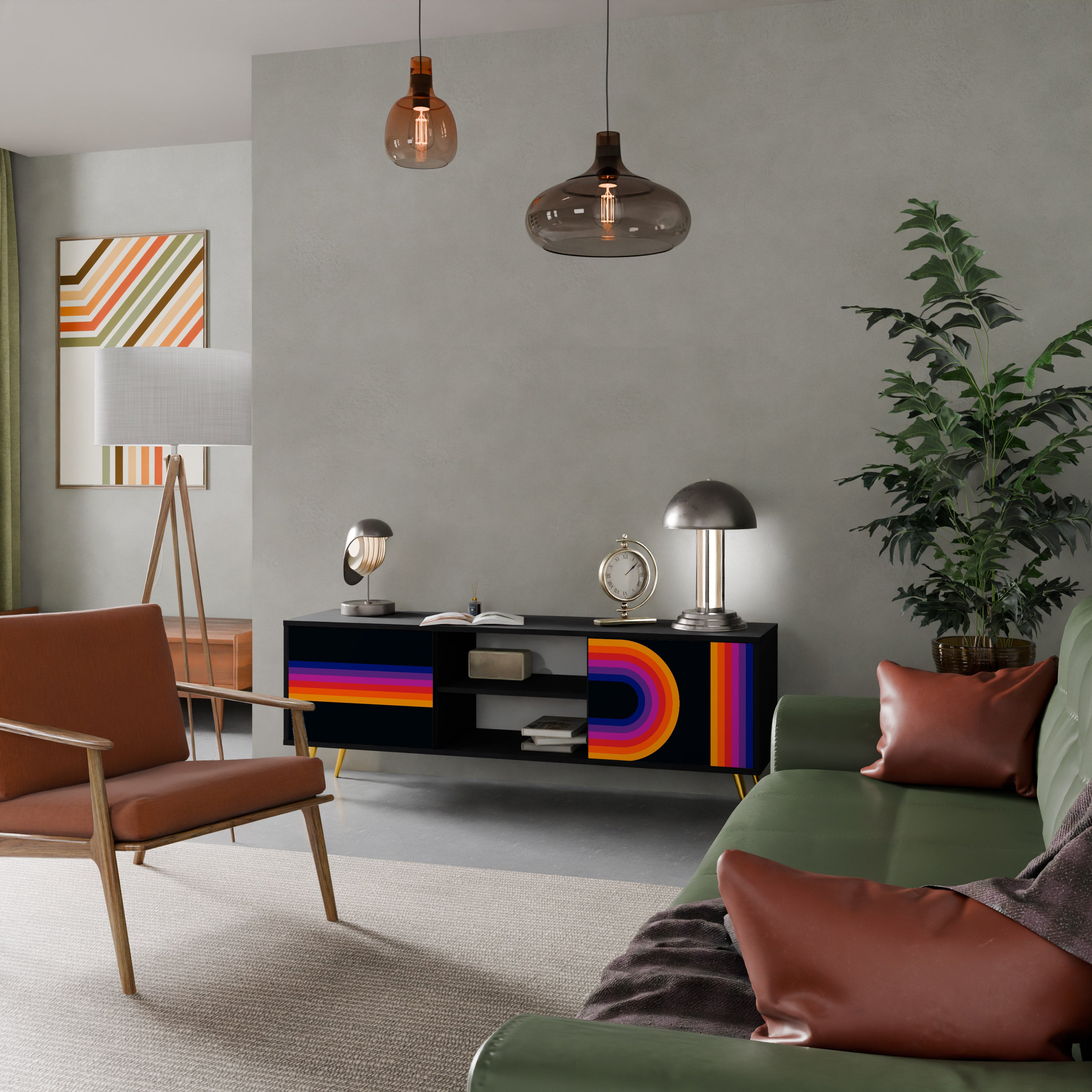 Mueble de TV de 2 puertas BLINDED BY THE LIGHTS en acabado negro