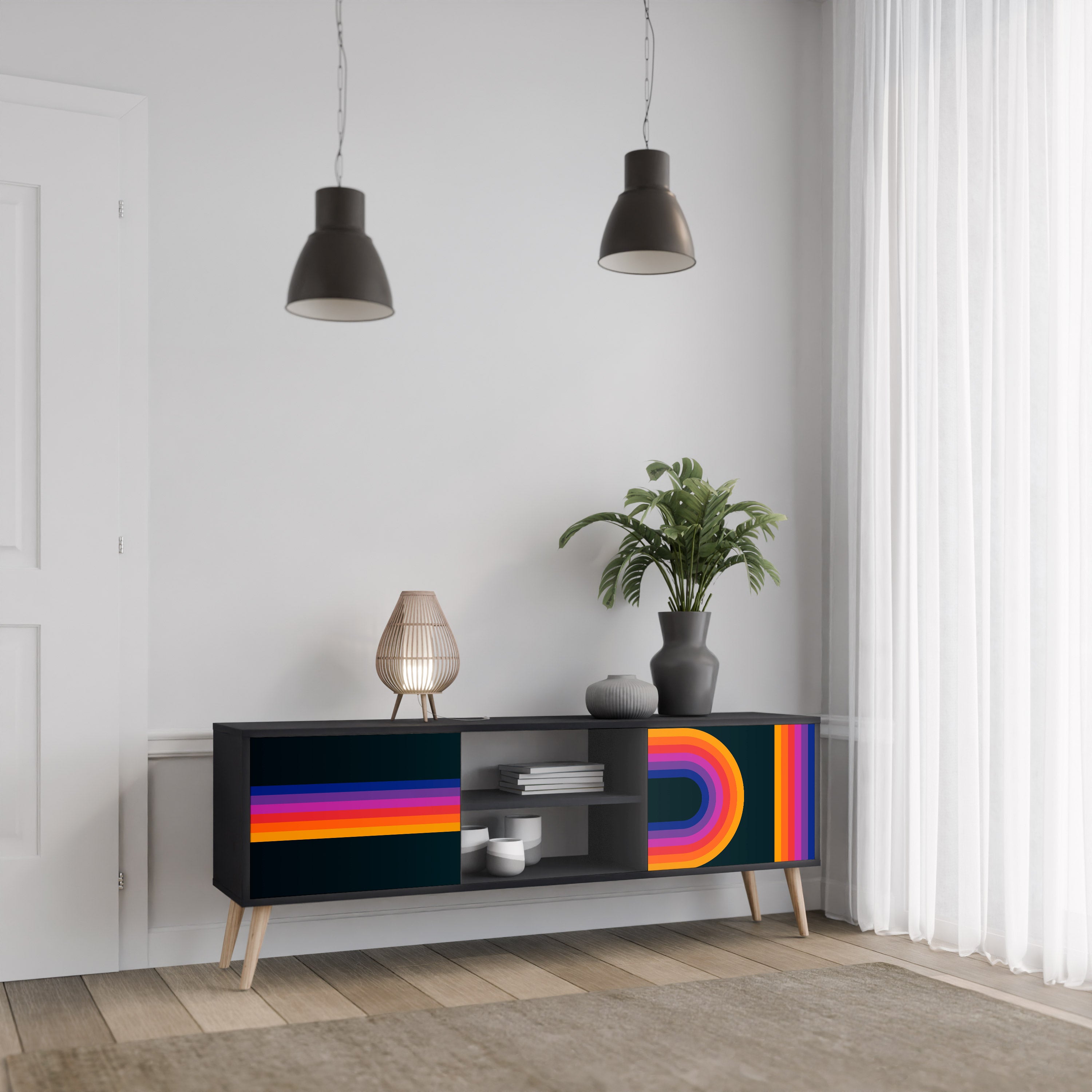 Mueble de TV de 2 puertas BLINDED BY THE LIGHTS en acabado negro