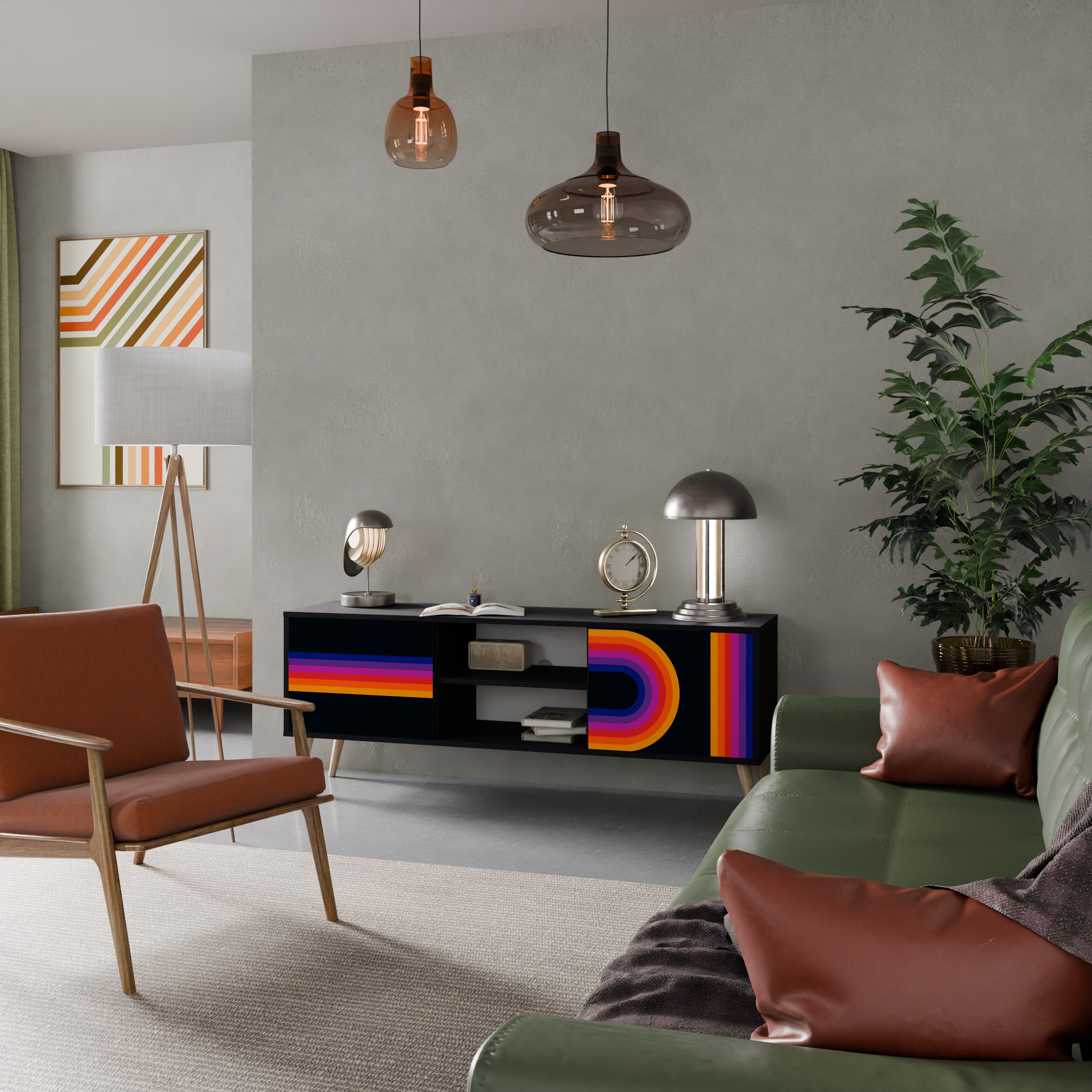 Mueble de TV de 2 puertas BLINDED BY THE LIGHTS en acabado negro