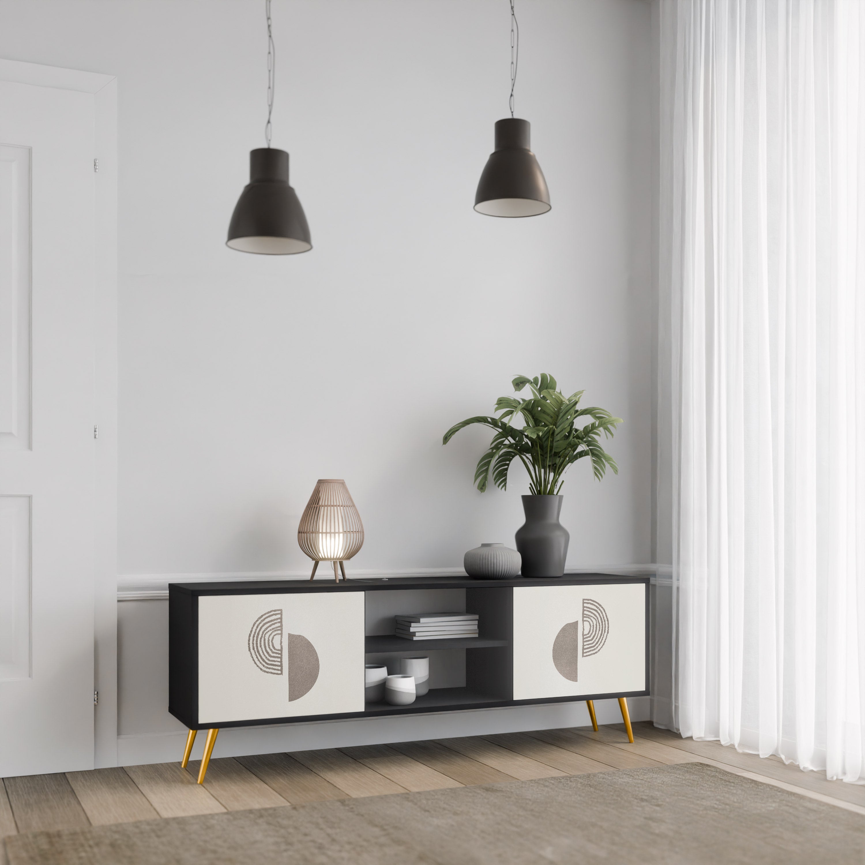 Mueble de TV de 2 puertas HARMONY ESSENCE con acabado negro