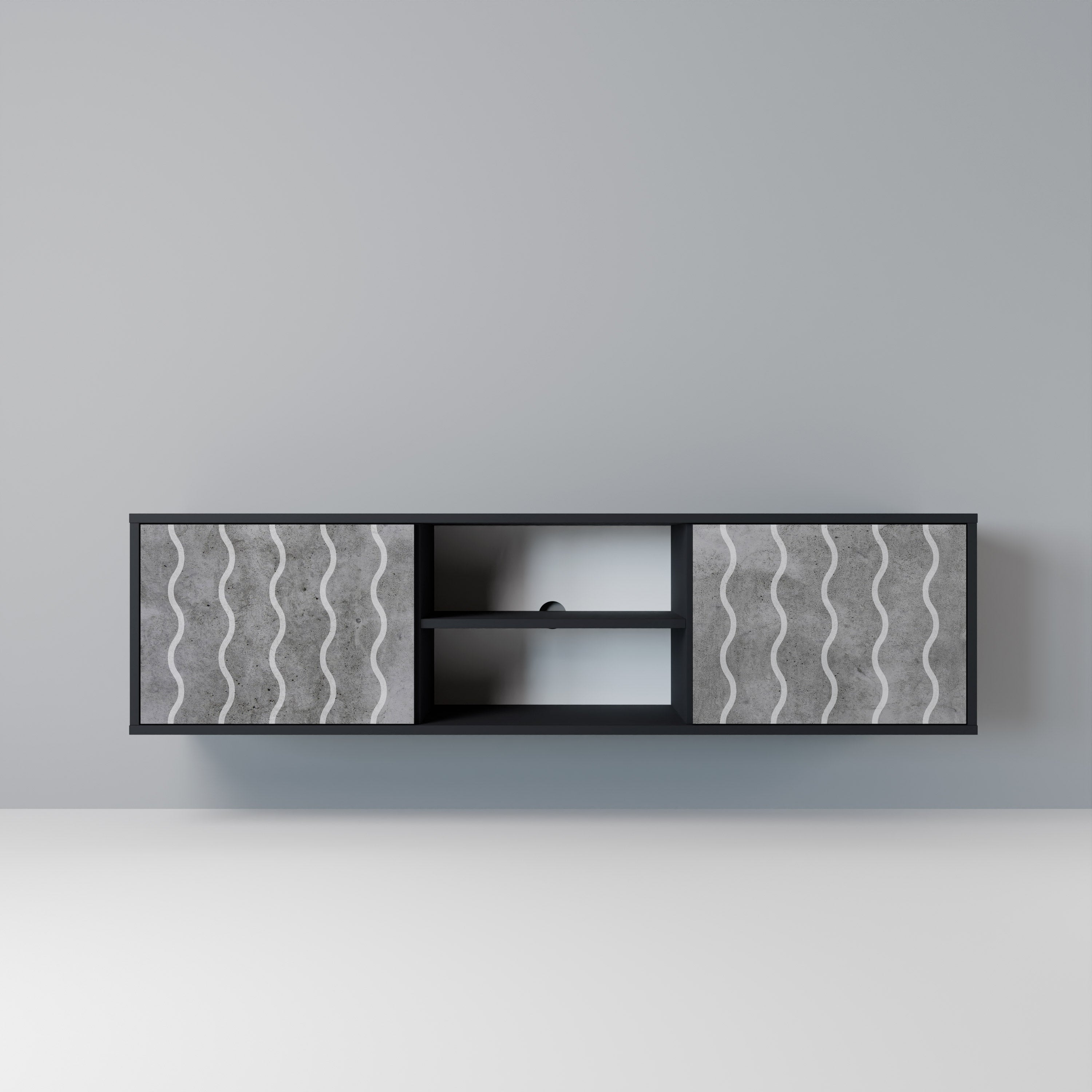 Mueble de TV de 2 puertas WAVES OF CONCRETE con acabado negro