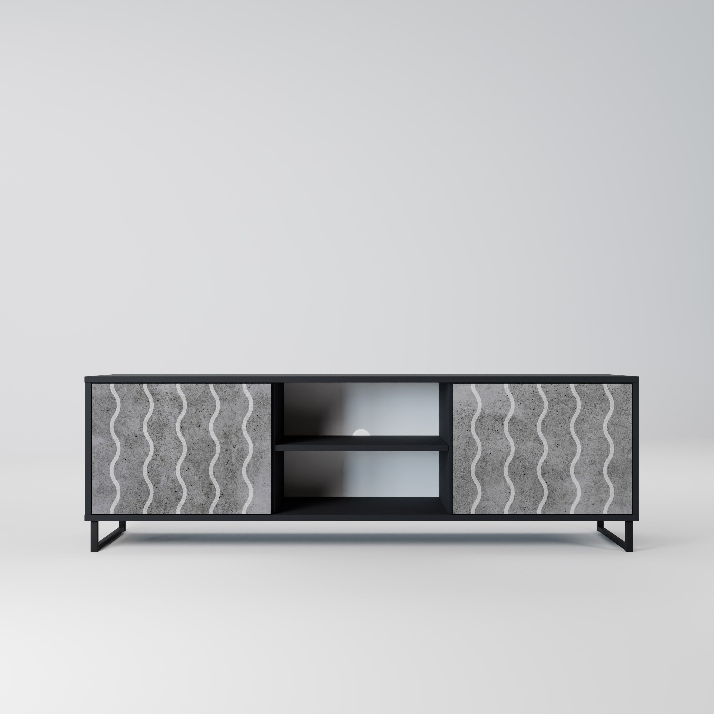 Mueble de TV de 2 puertas WAVES OF CONCRETE con acabado negro